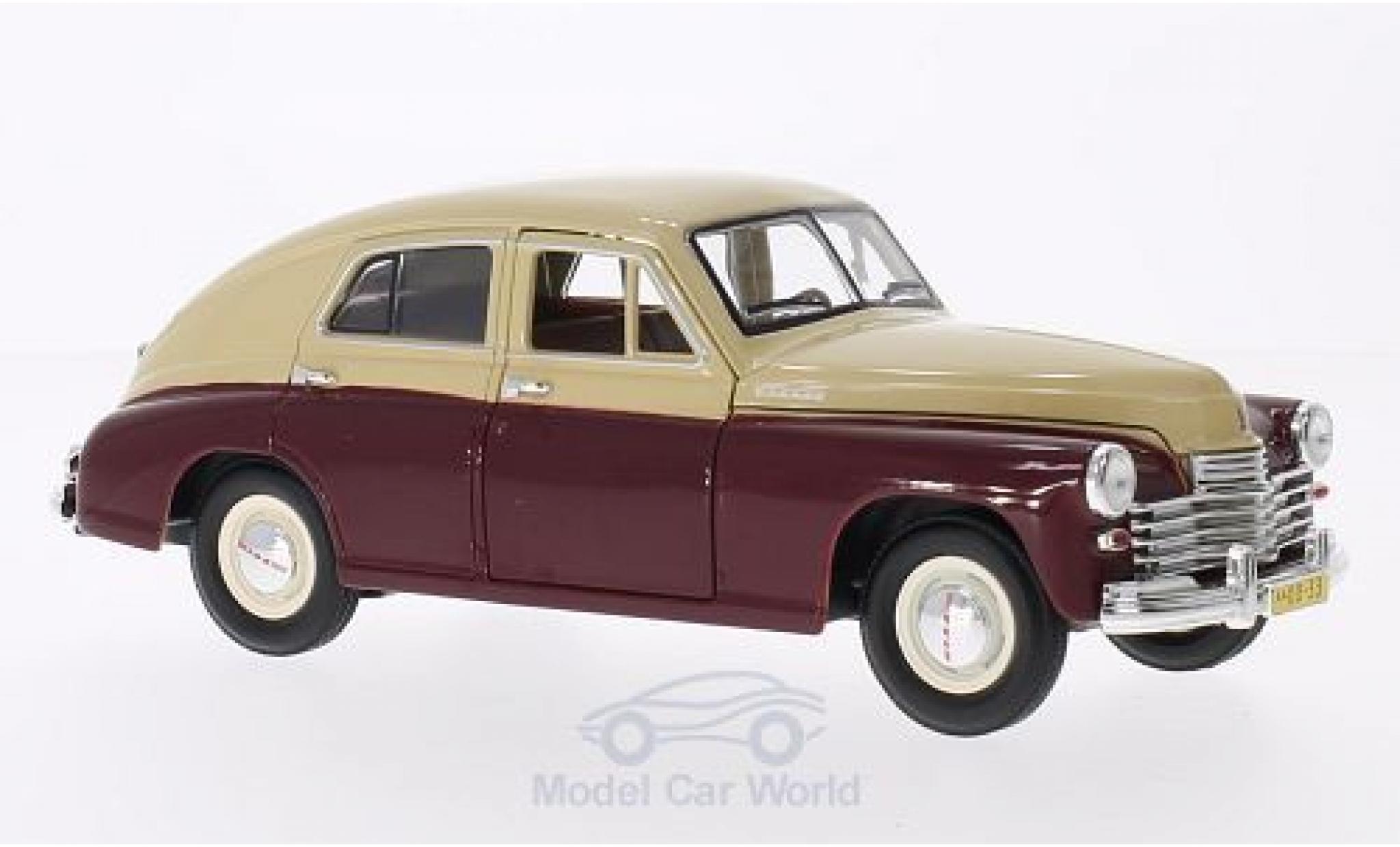 Gaz M20 1/18 Lucky Die Cast GAZ Pobeda rood/beige modelauto
