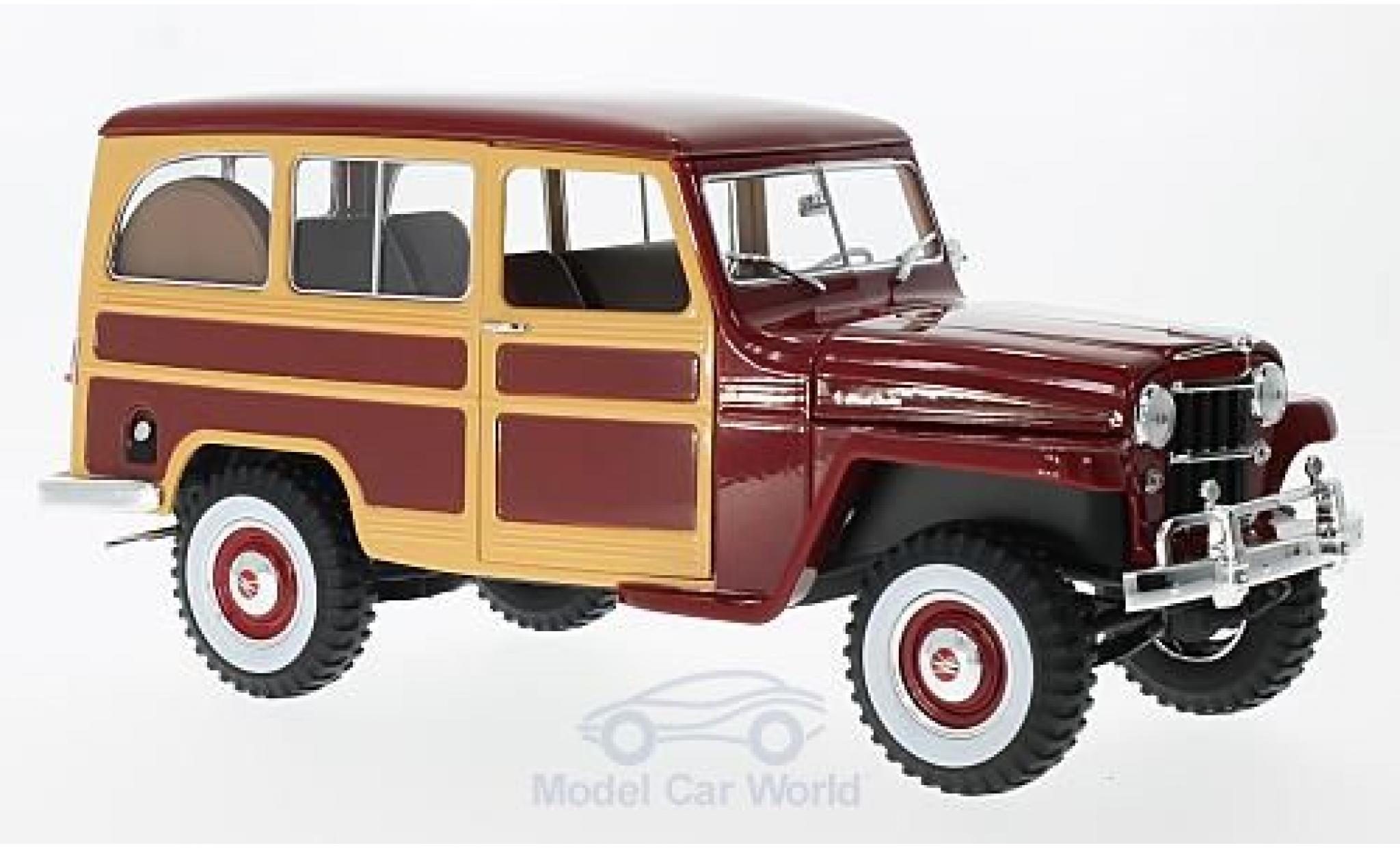 Jeep Willys 1/18 Lucky Die Cast Station Wagon rood/Holzoptik 1955 modelauto