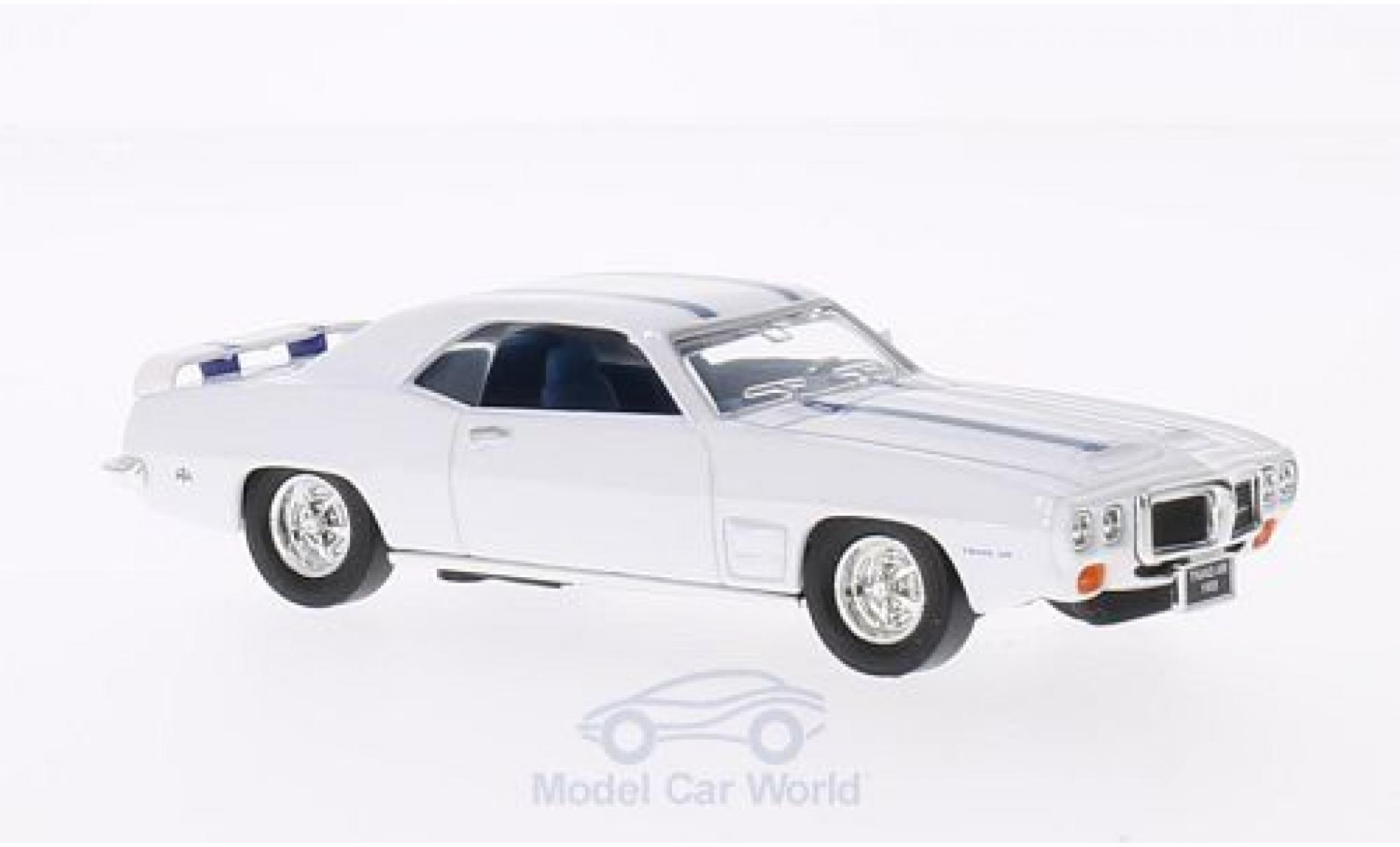 Pontiac Firebird 1/43 Lucky Die Cast Trans Am wit 1969 mit blauwen Streifen ohne Vitrine modelauto