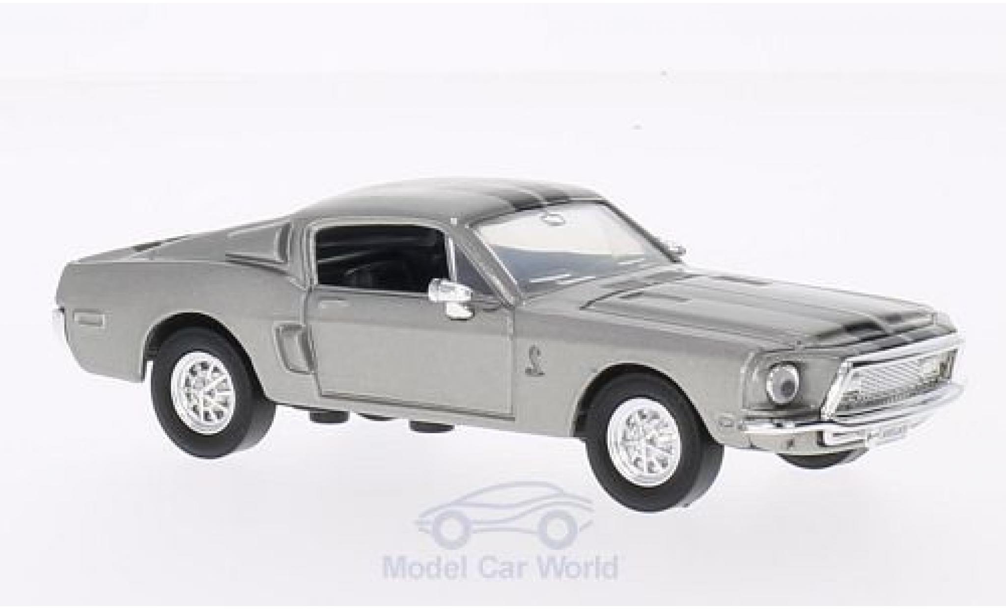 Shelby GT 500 1/43 Lucky Die Cast -KR mit zwarten Streifen grijs 1968 ohne Vitrine modelauto