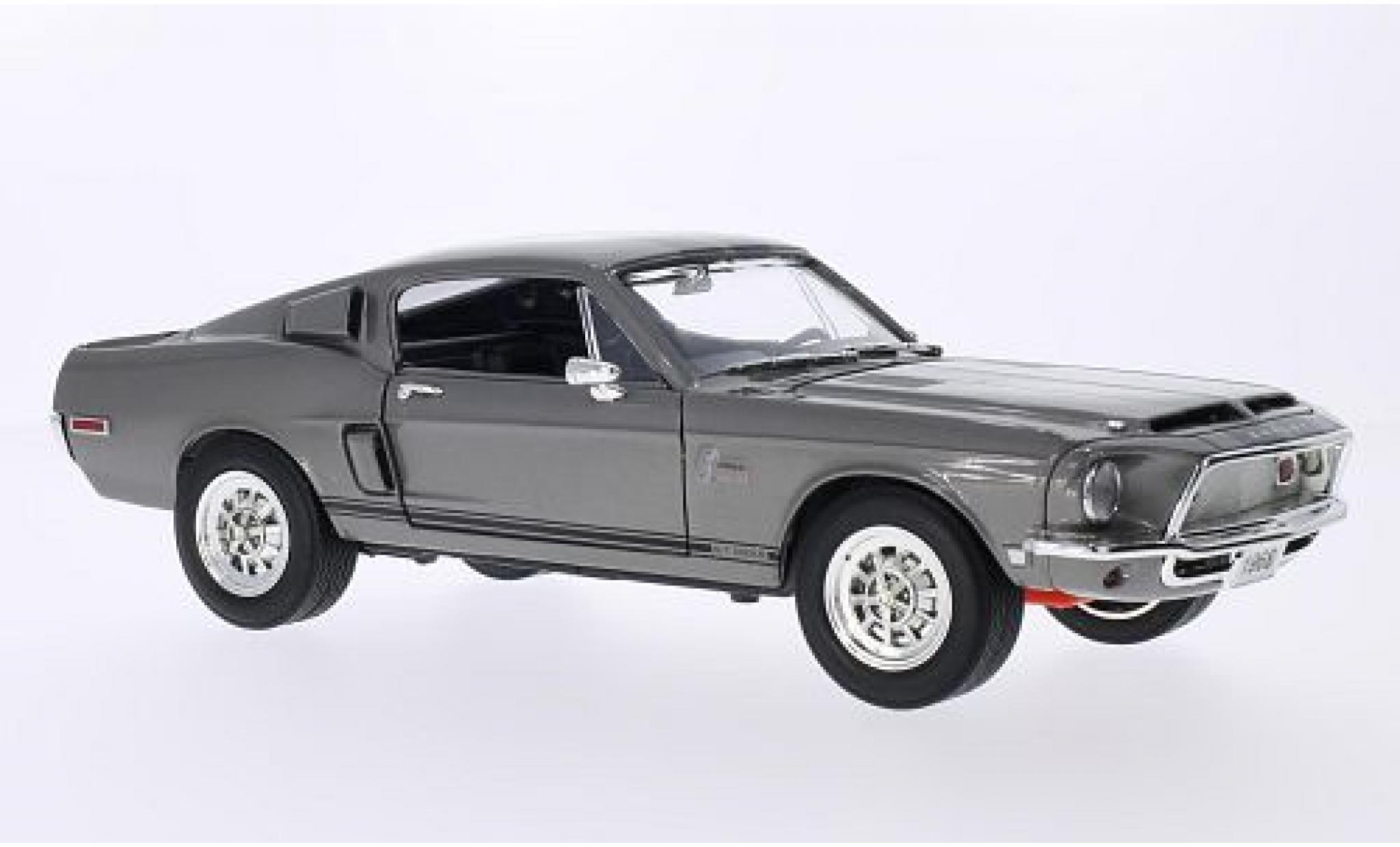 Shelby GT 1/18 Lucky Die Cast -500KR mit zwarten Streifen metallic grijs 1968 modelauto