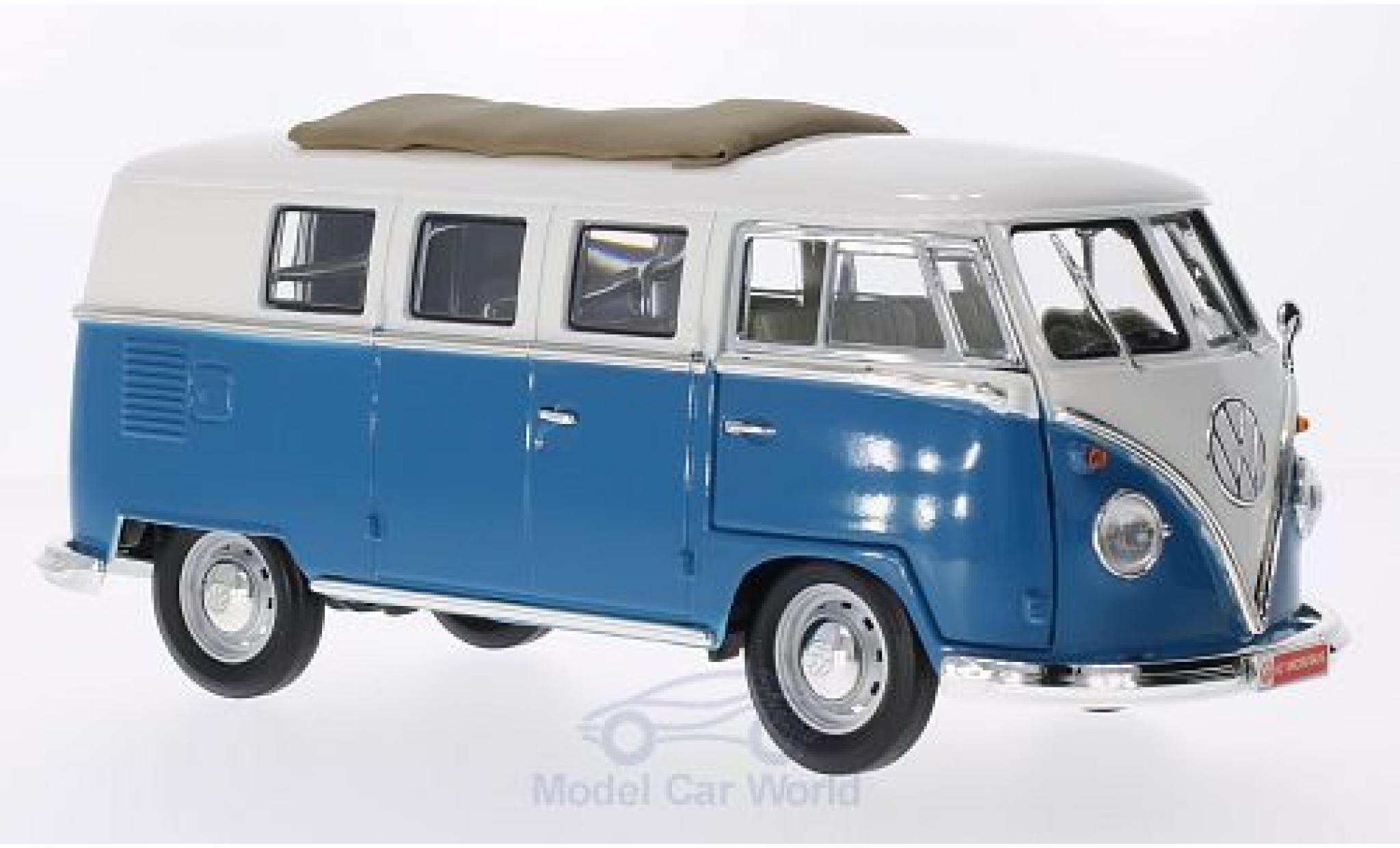 Volkswagen T1 B 1/18 Lucky Die Cast Microbus mit Faltdach blauw/wit 1962 modelauto
