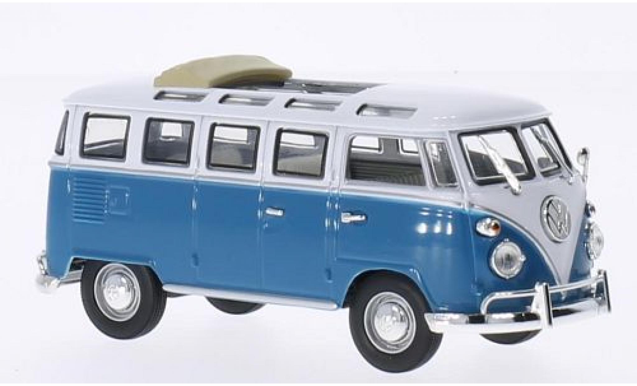 Volkswagen T1 1/43 Lucky Die Cast Samba Faltdach ge&ouml;ffnet blauw/wit 1962 modelauto