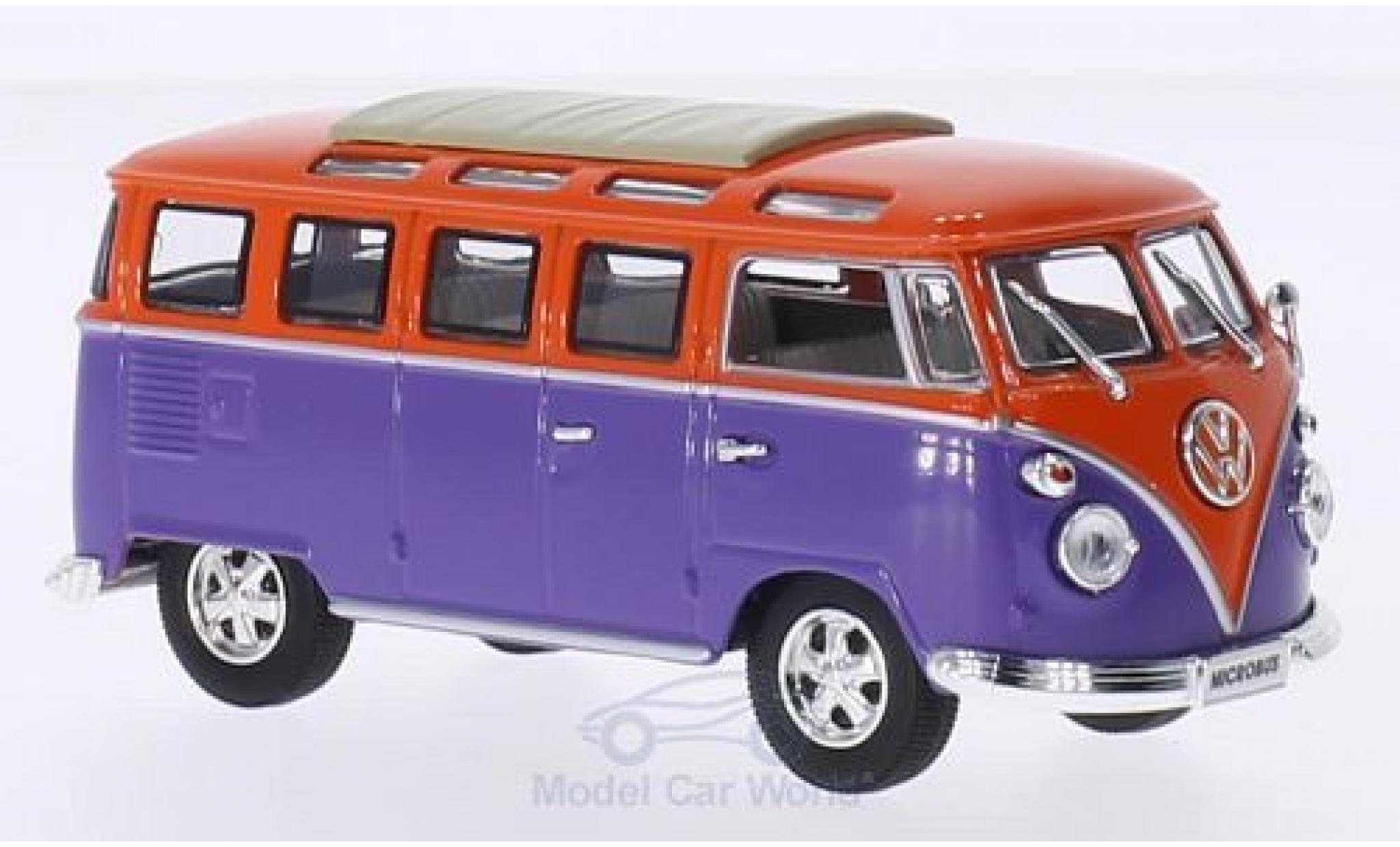 Volkswagen T1 B 1/43 Lucky Die Cast Samba lila/oranje 1962 Faltdach geschlossen mit Chromsto&szlig;stangen und -felgen modelauto