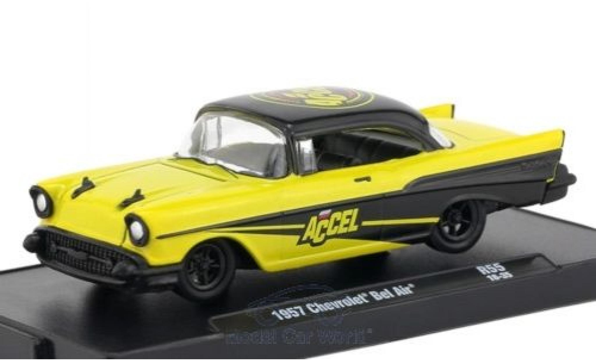 Chevrolet Bel Air 1957 1/64 M2 Machines geel/zwart 1957 modelauto