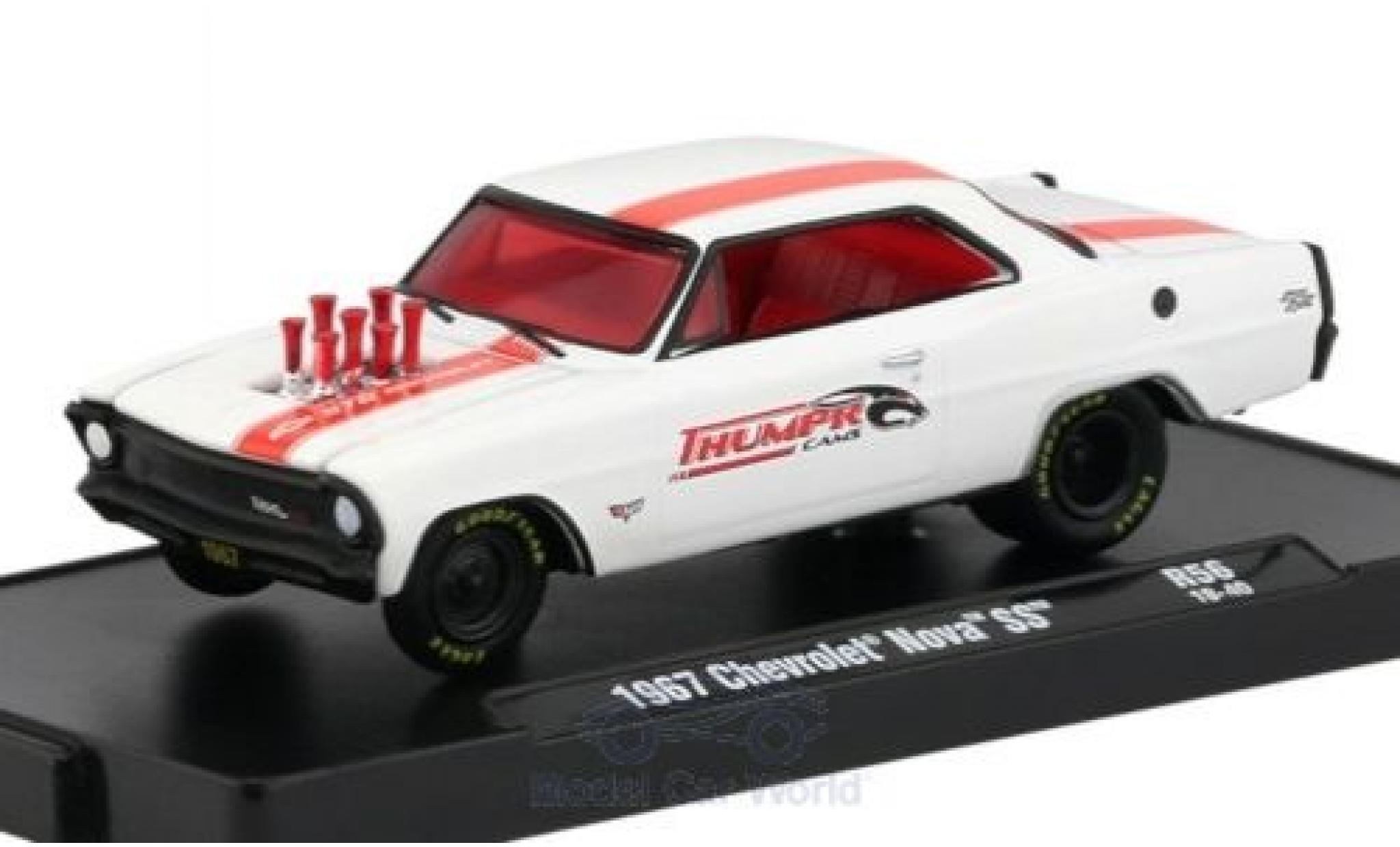 Chevrolet Nova 1/64 M2 Machines SS matt-wit/rood 1967 modelauto