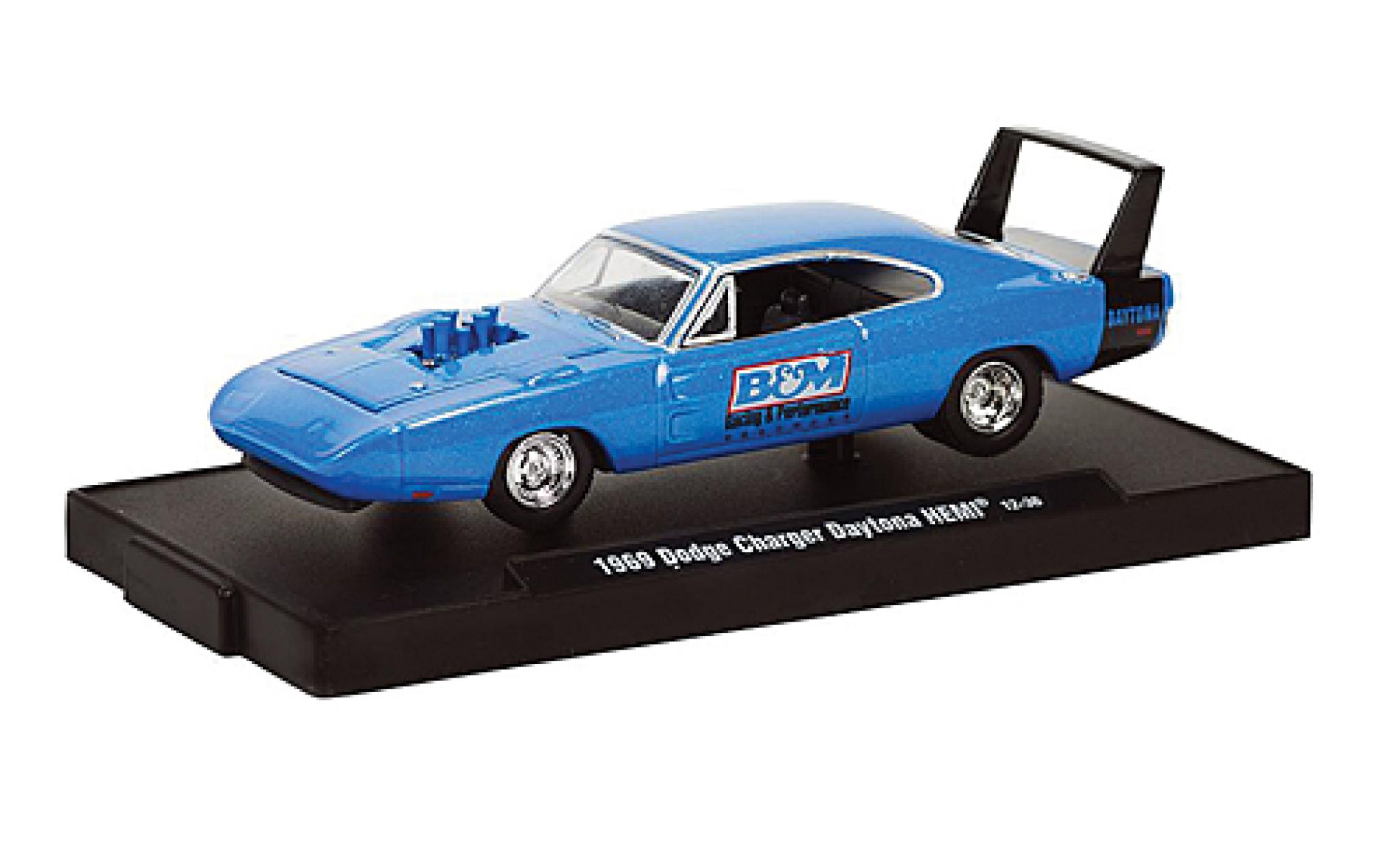 Dodge Charger 1/64 M2 Machines Daytona HEMI metallic blauw B & M 1969 voiture Drivers modelauto