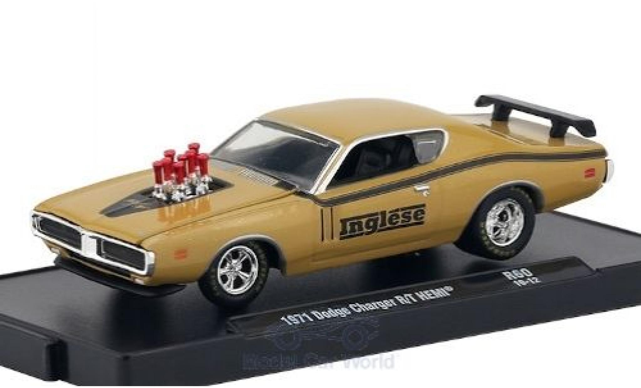 Dodge Charger 1/64 M2 Machines R/T HEMI beige/matt-zwart Inglese 1971 modelauto