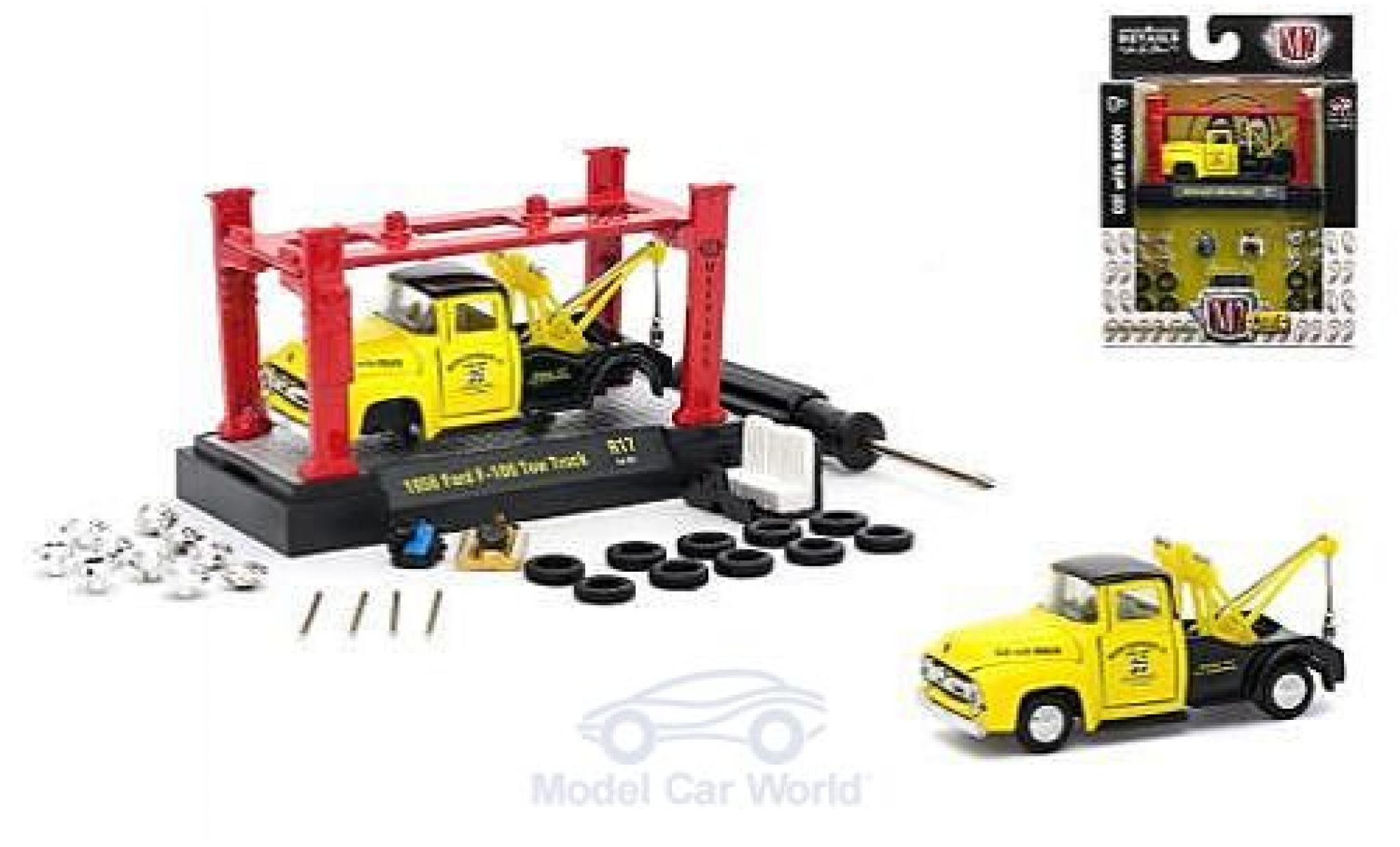 Ford F-1 1/64 M2 Machines 00 Tow Truck geel/zwart Moon Equipment Co. 1956 Model-Kit Bausatz inklusive 4 Ersatzr&auml;dern modelauto