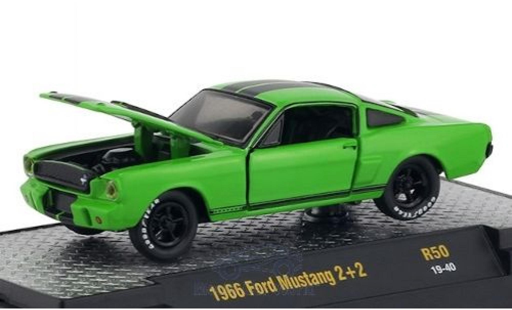 Ford Mustang 1/64 M2 Machines 2+2 groen/zwart 1966 modelauto