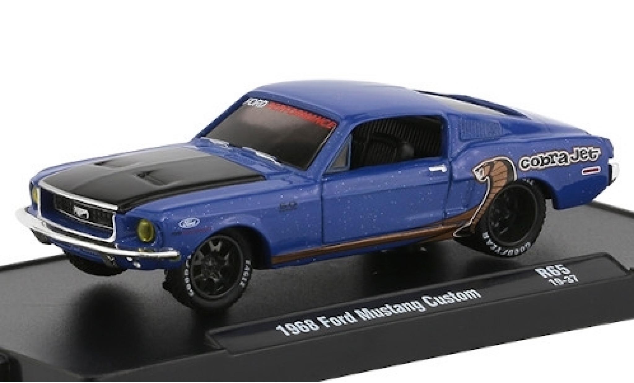 Ford Mustang 1/64 M2 Machines Custom metallic blauw/matt-zwart Perfomance 1968 modelauto