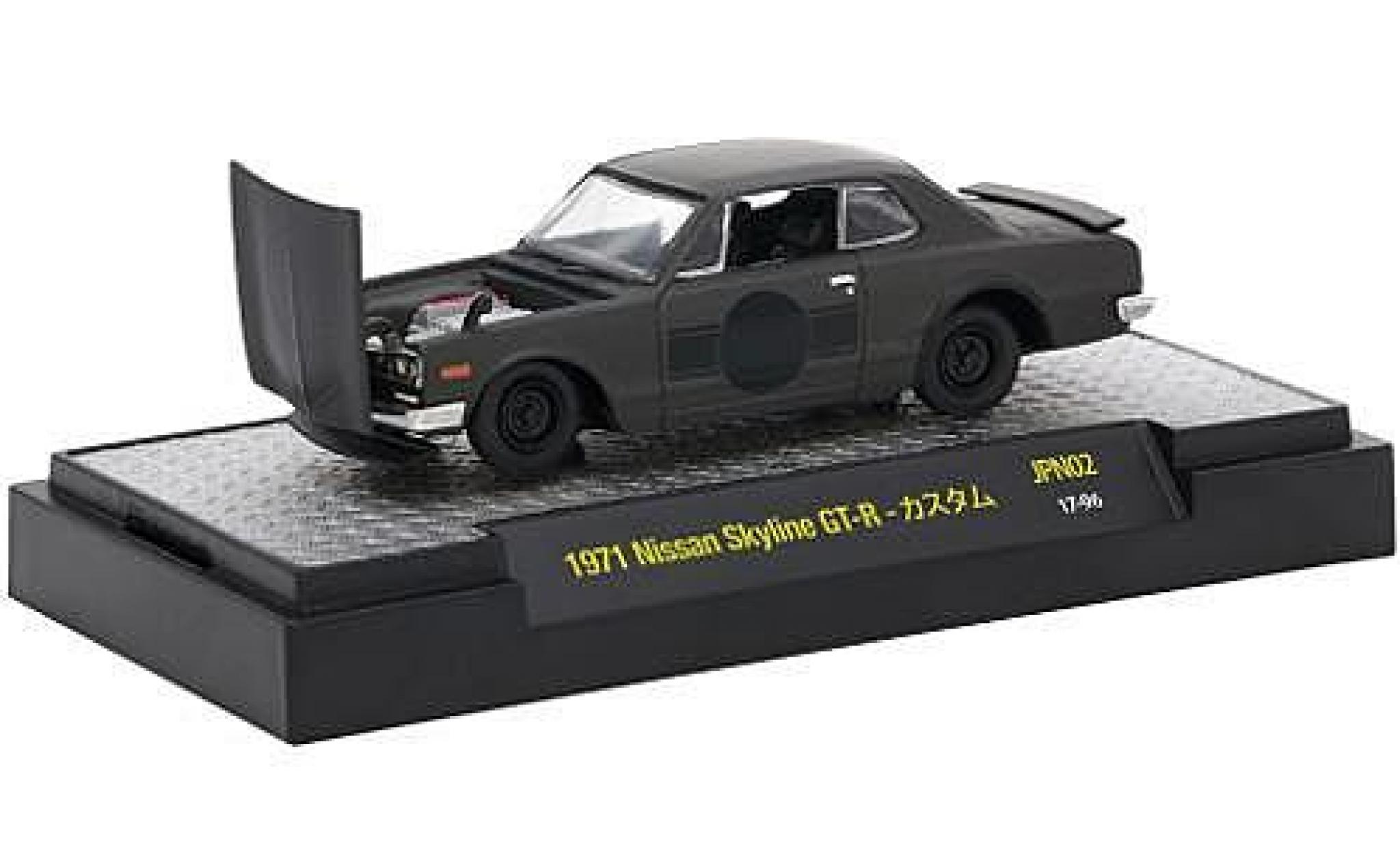 Nissan Skyline 1/64 M2 Machines GT-R matt-zwart RHD 1971 modelauto