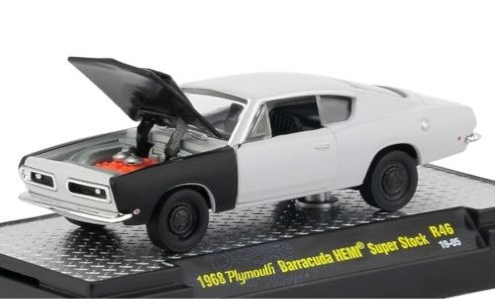 Plymouth Barracuda 1/64 M2 Machines HEMI Super Stock matt-grijs/matt-zwart 1968 modelauto