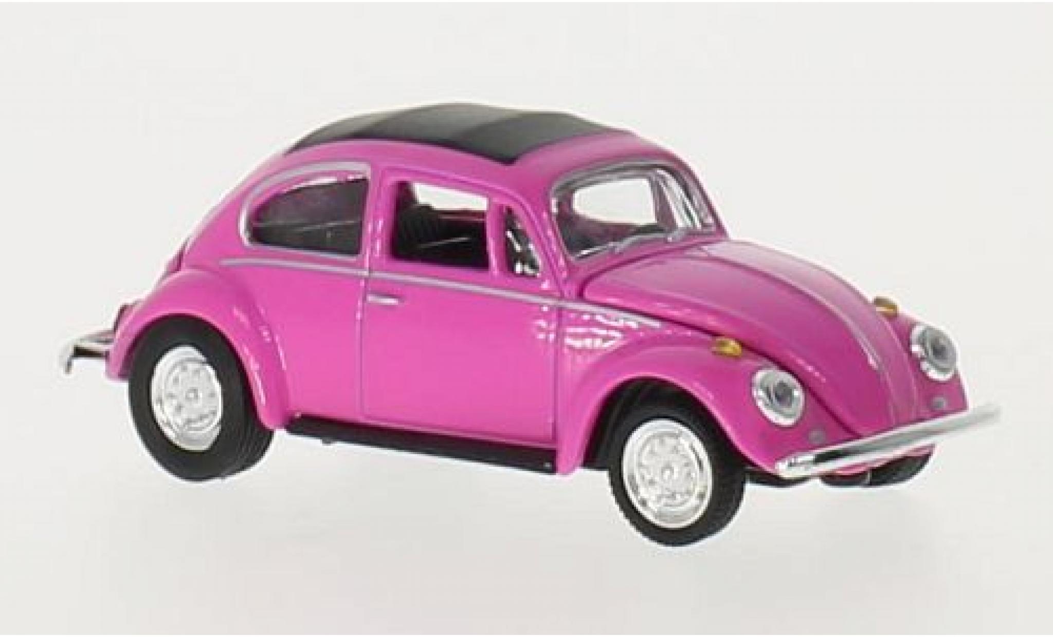 Volkswagen Beetle 1/64 M2 Machines Deluxe roze U.S.A.Model 1967 grijsne jantes modelauto