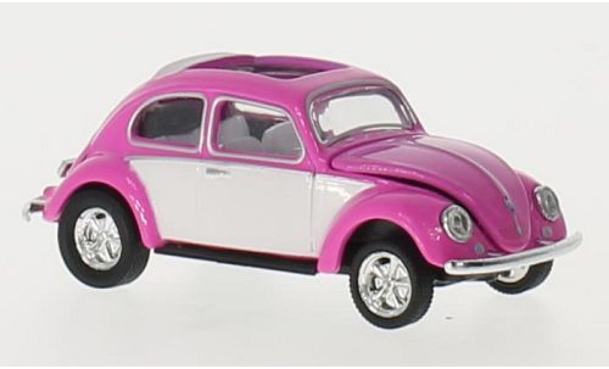 Volkswagen Beetle 1/64 M2 Machines Deluxe roze/wit U.S.A.Model 1953 ougroen toit modelauto