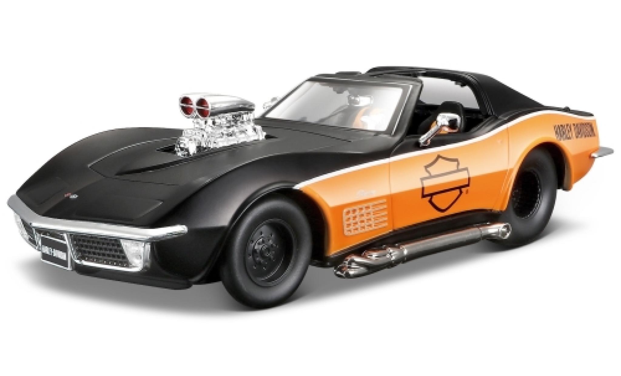 Chevrolet Corvette 1/24 Maisto matt-zwart/oranje Harley-Davidson 1970 modelauto