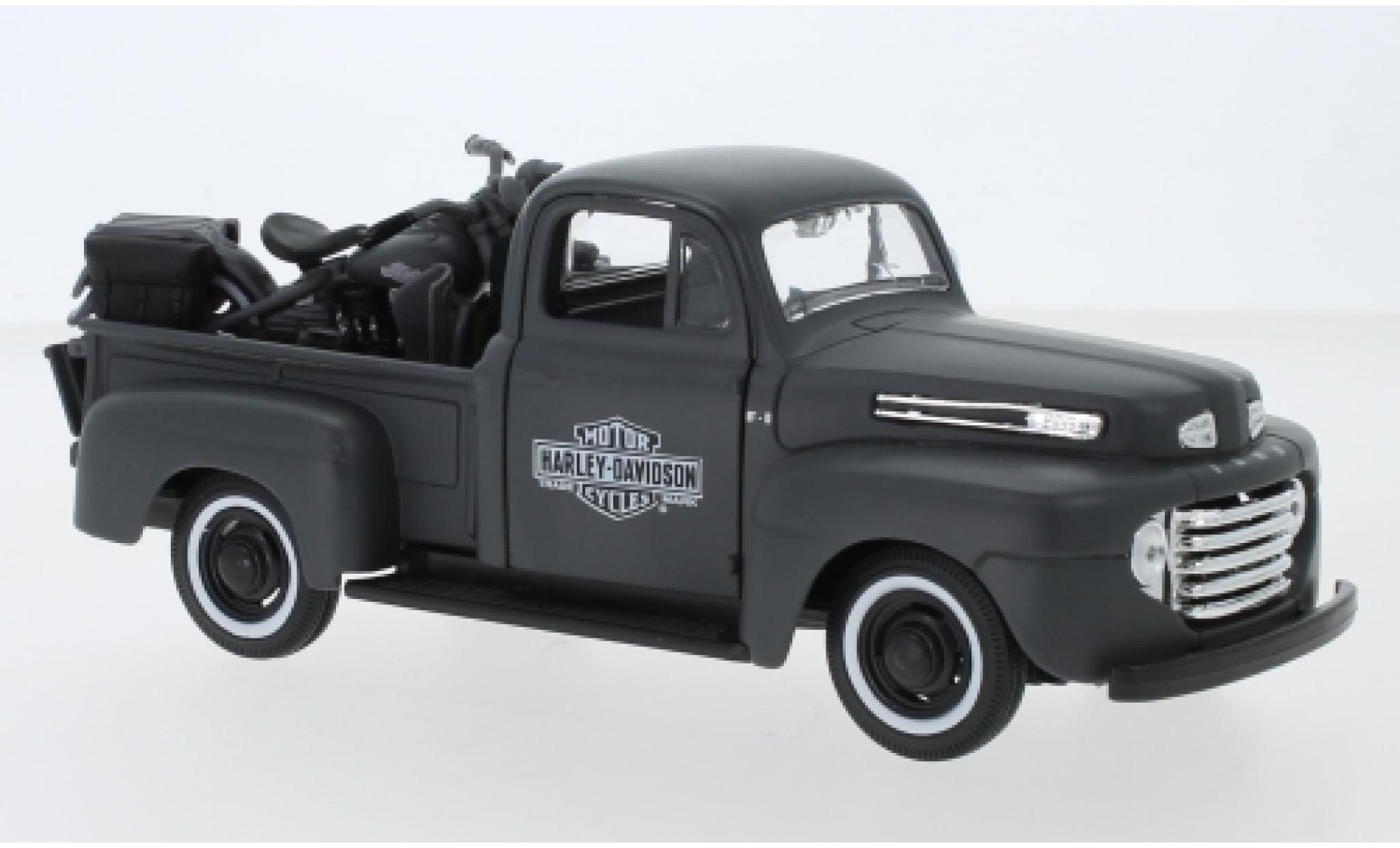 Ford F-1 1/24 Maisto Pick Up Tuning matt-grijs/Dekor Harley-Davidson 1948 Ma&szlig;stab ca. 1:25 mit 1942 Harley Davidson WLA Flathead modelauto