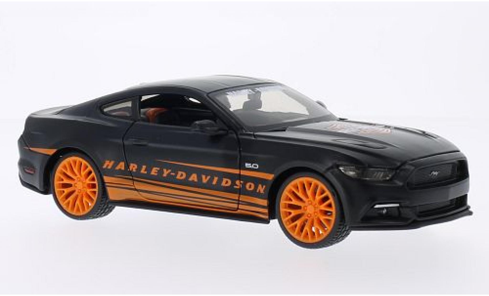 Ford Mustang 1/24 Maisto GT matt-zwart/oranje Harley-Davidson 2015 modelauto
