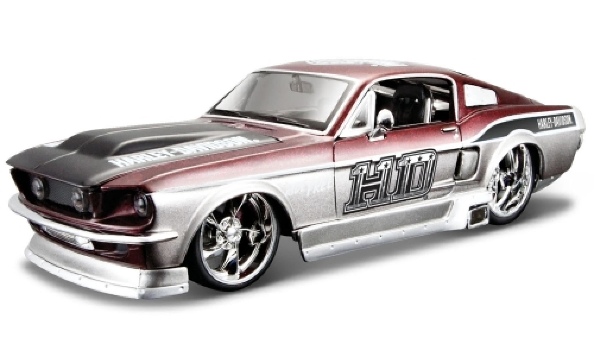 Ford Mustang 1/24 Maisto GT grijs/metallic rood Harley-Davidson 1967 modelauto