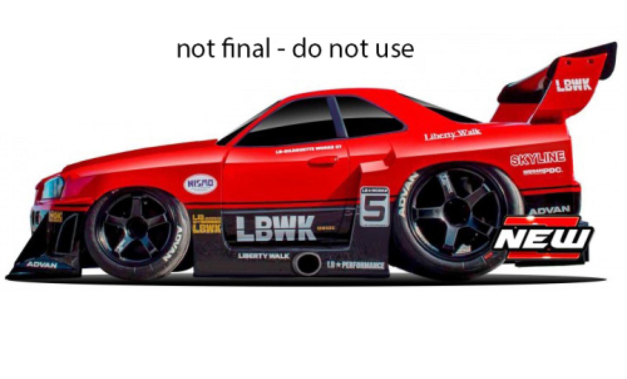 Nissan Skyline 1/64 Maisto GT-R (R34) Liberty Walk rood/zwart 1999 modelauto