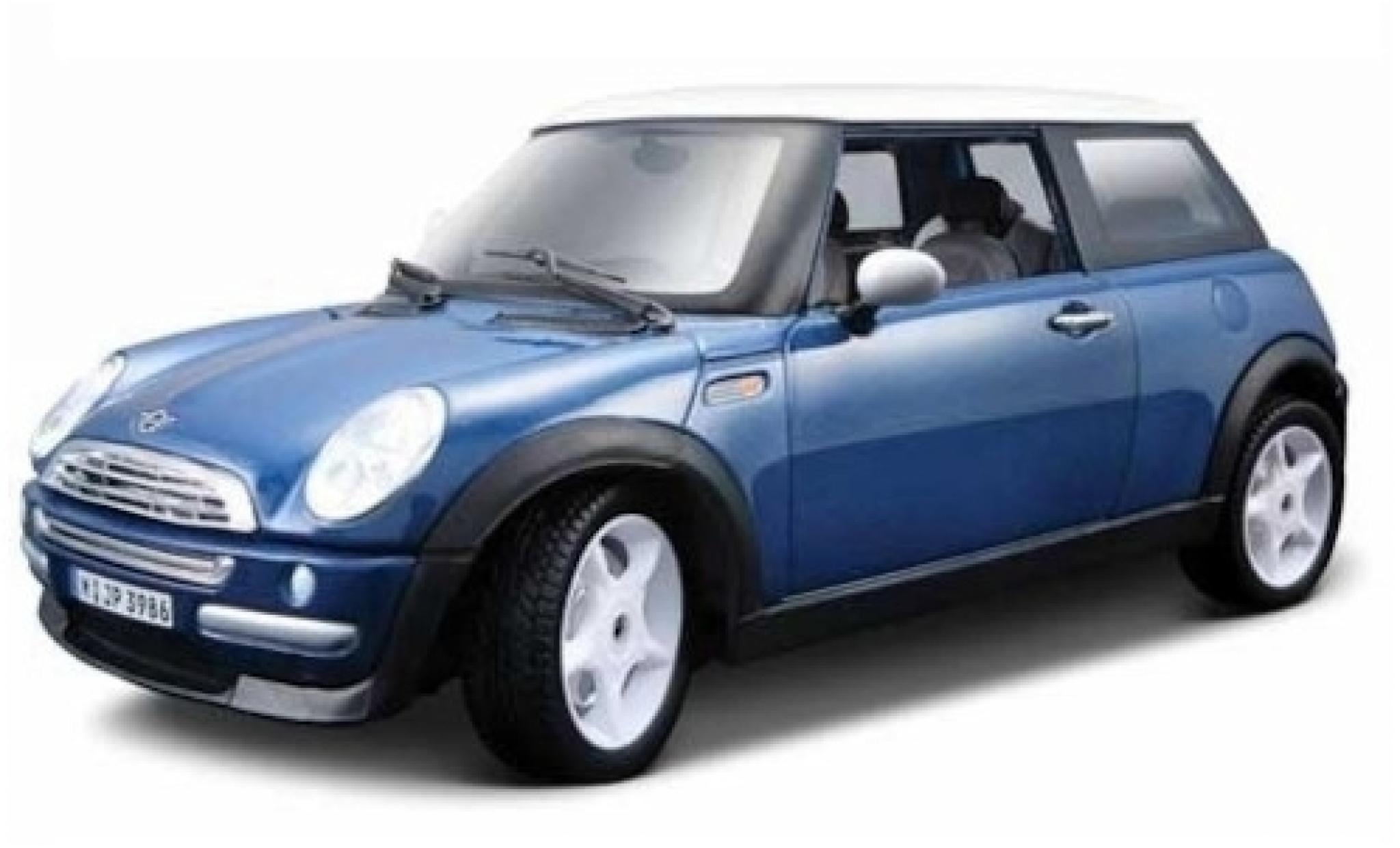 Mini Cooper 1/24 Maisto metallic blauw/wit modelauto