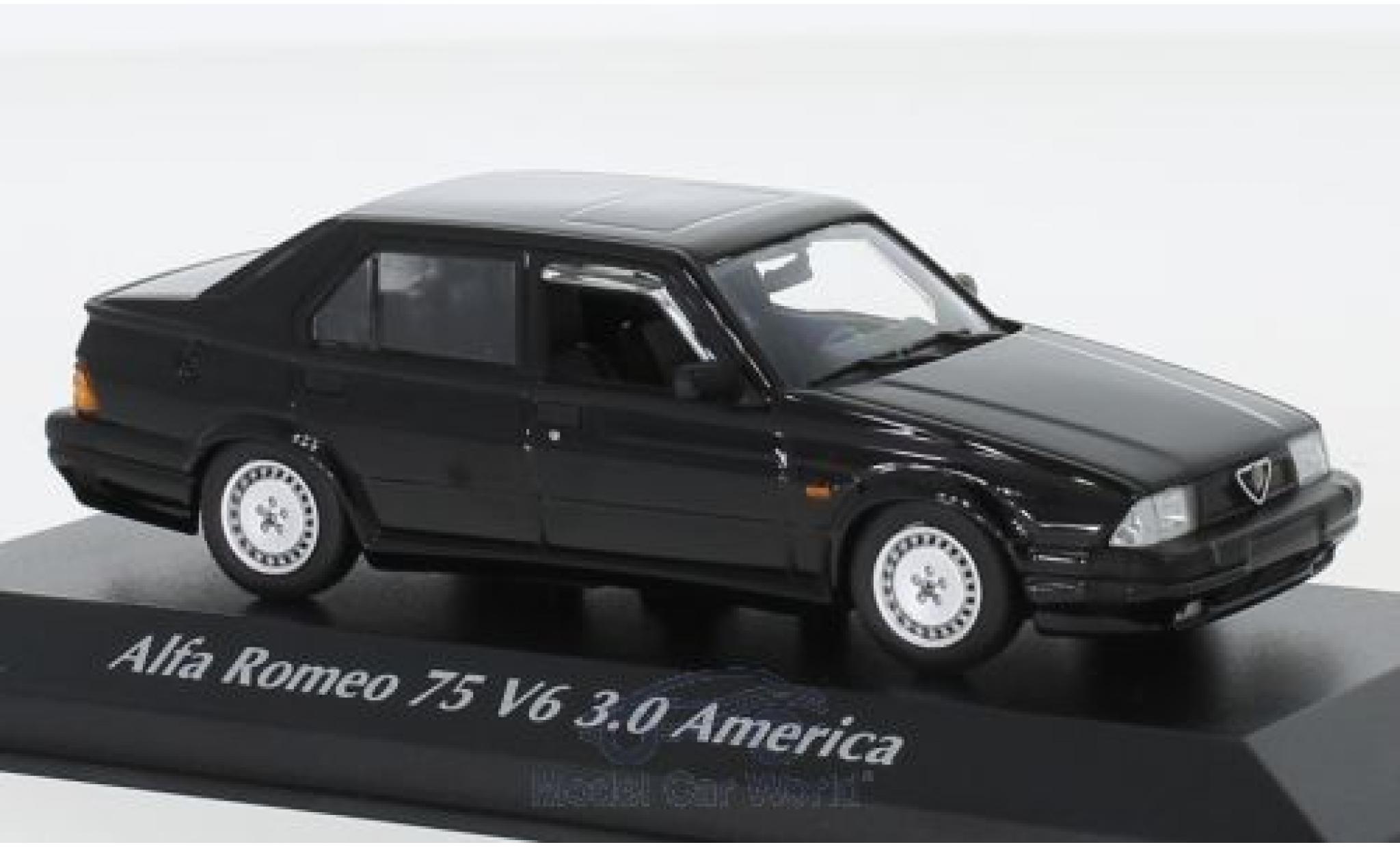 Alfa Romeo 75 1/43 Maxichamps V6 3.0 America zwart 1987 modelauto