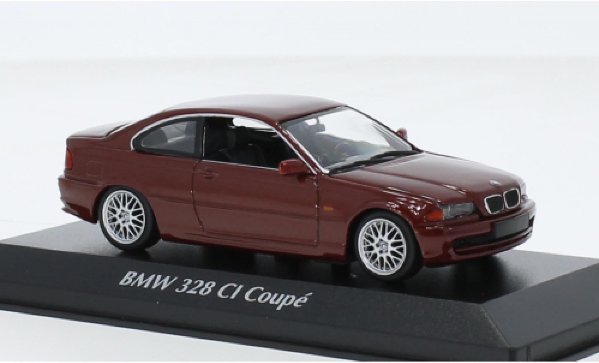 Bmw 328 1/43 Maxichamps CI (E46) metallic rood fonc&eacute; 1999 modelauto