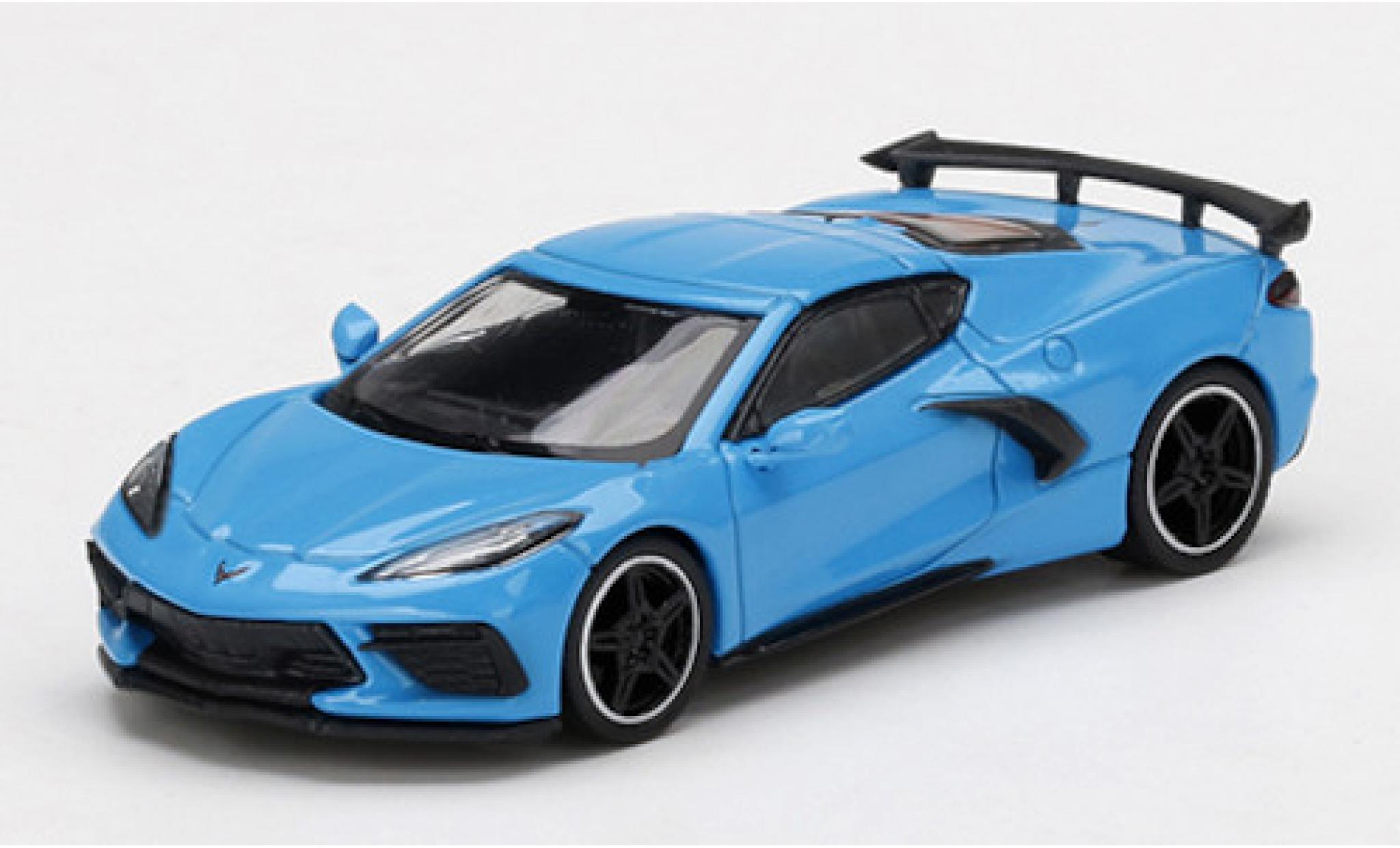 Chevrolet Corvette 1/64 Mini GT C8 Stingray blauw modelauto