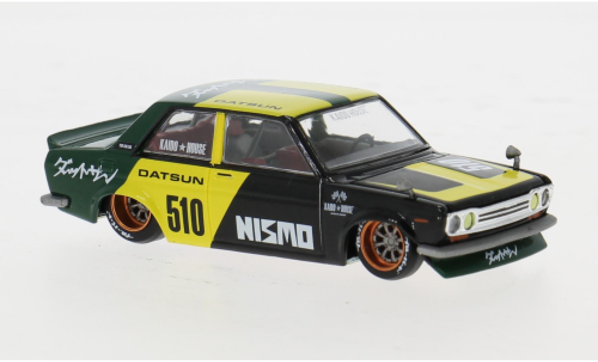 Datsun 510 1/64 Mini GT zwart/geel 1969 1:64 modelauto
