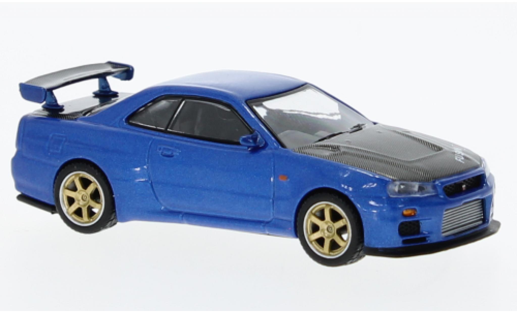 Nissan Skyline 1/64 Mini GT GT-R (R34) blauw modelauto