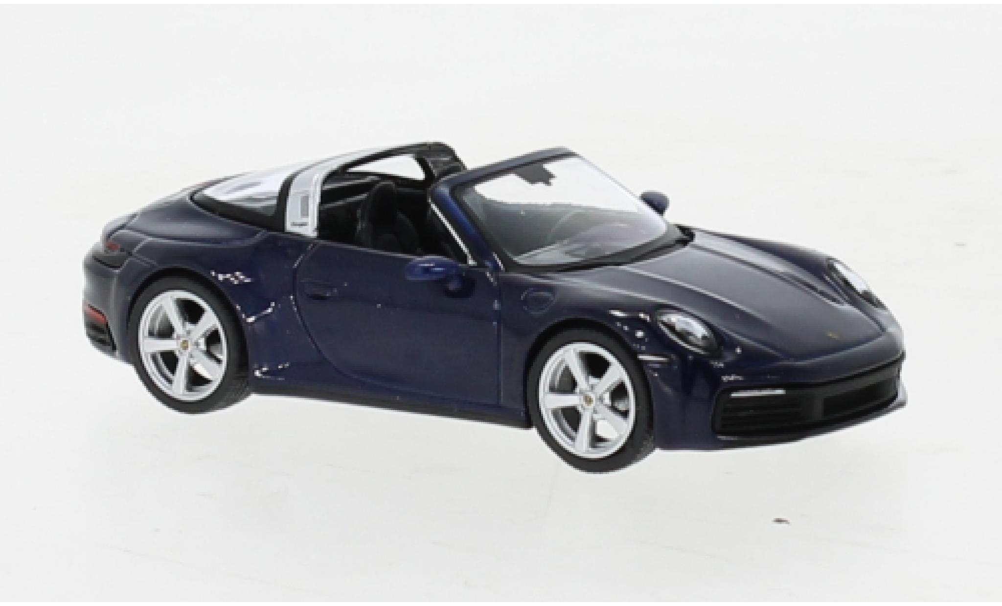 Porsche 992 Targa 1/64 Mini GT 911  4S metallic blauw modelauto