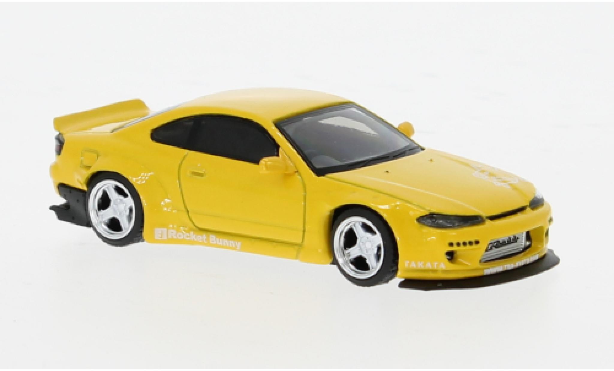 Nissan Silvia 1/64 Mini GT (S15) Rocket Bunny geel 1:64 modelauto