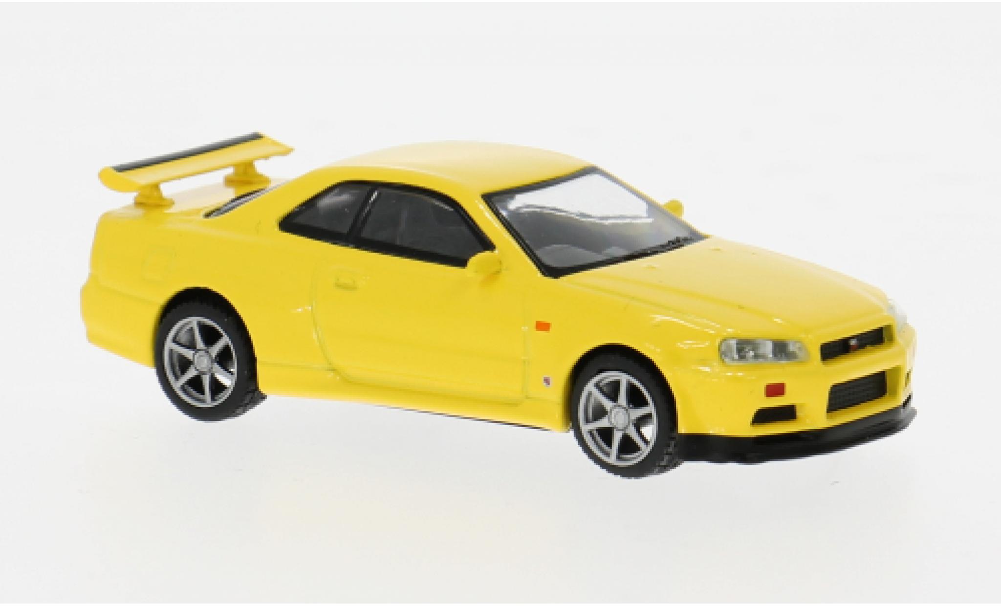 Nissan Skyline 1/64 Mini GT GT-R (R34) V-Spec geel 1999 1:64 modelauto