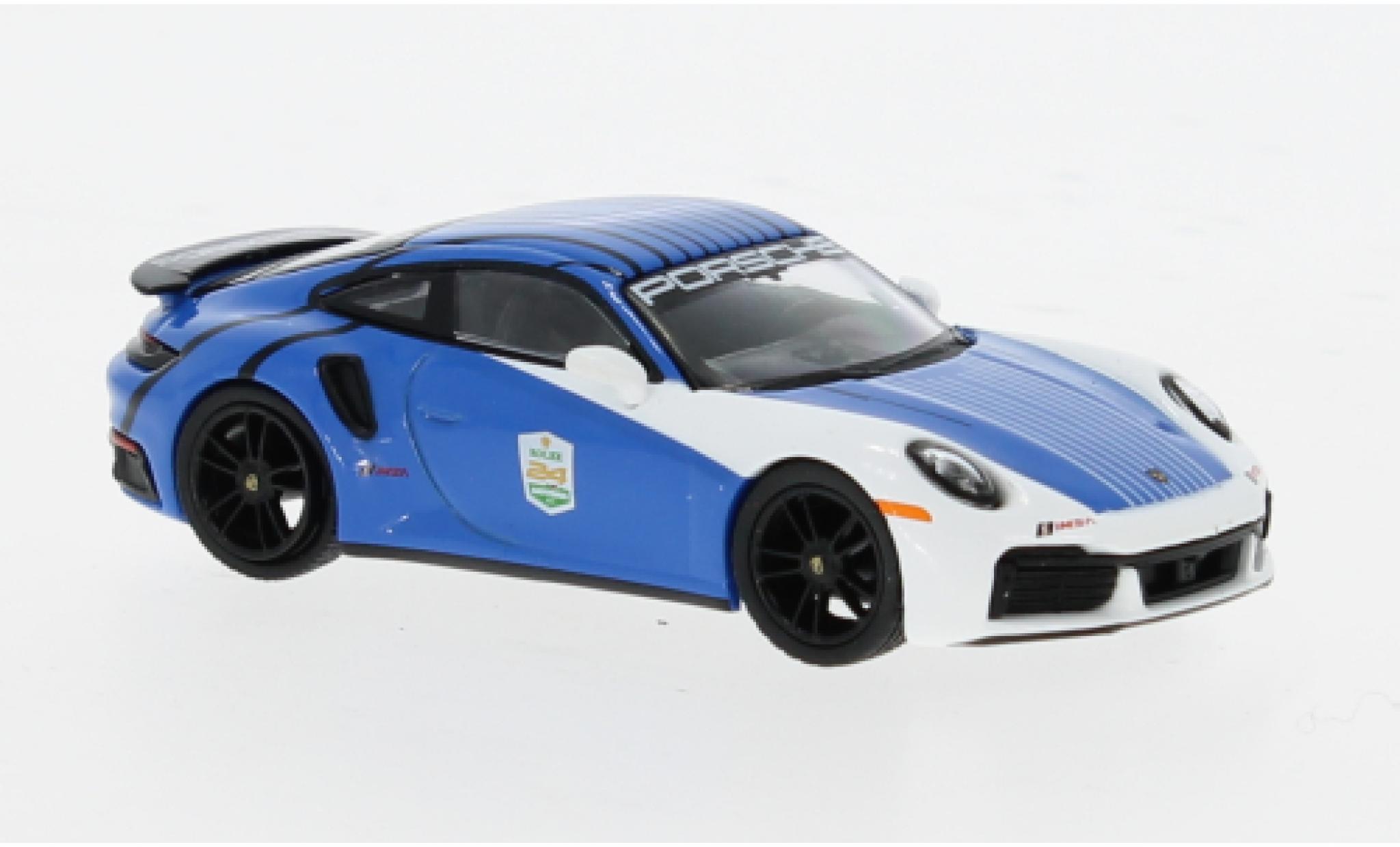 Porsche 911 1/64 Mini GT Turbo S blauw/wit 2023 1:64 modelauto