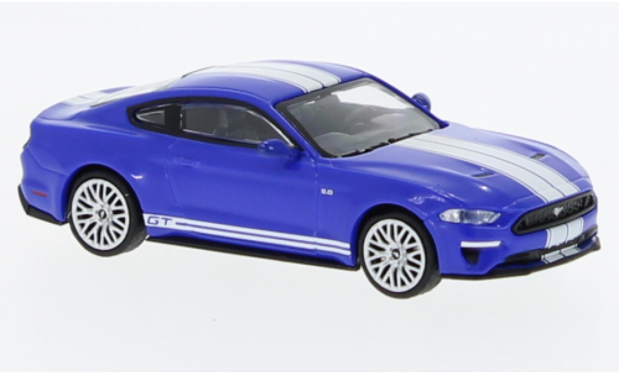 Ford Mustang 1/87 Minichamps GT metallic blauw/wit 2018 modelauto