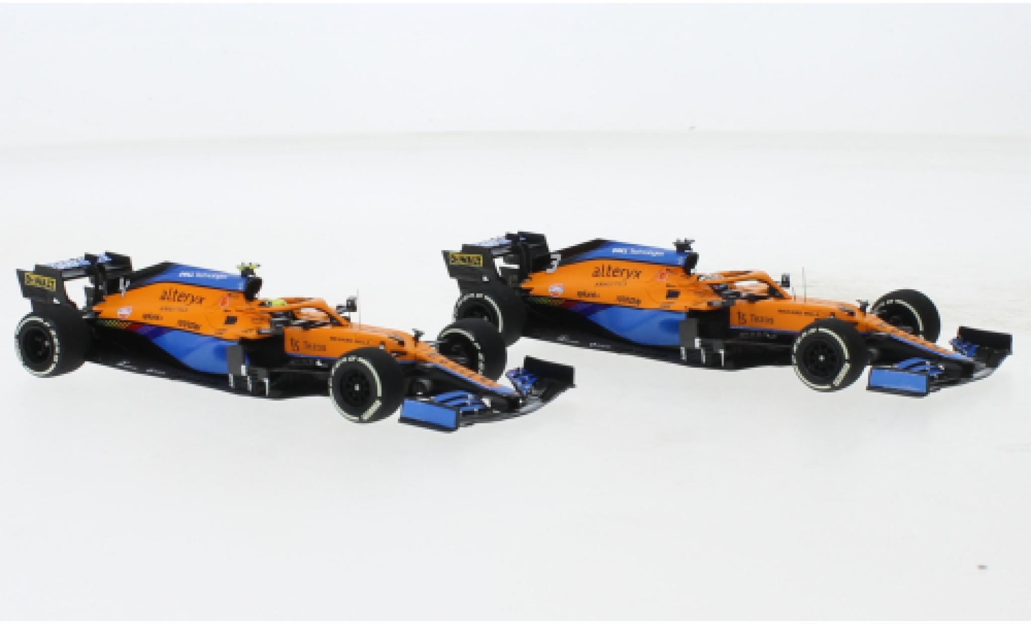 McLaren F1 1/43 Minichamps 2er Set: MCL35M No.3 + 4 Team Formel 1 GP Italien 2021 modelauto