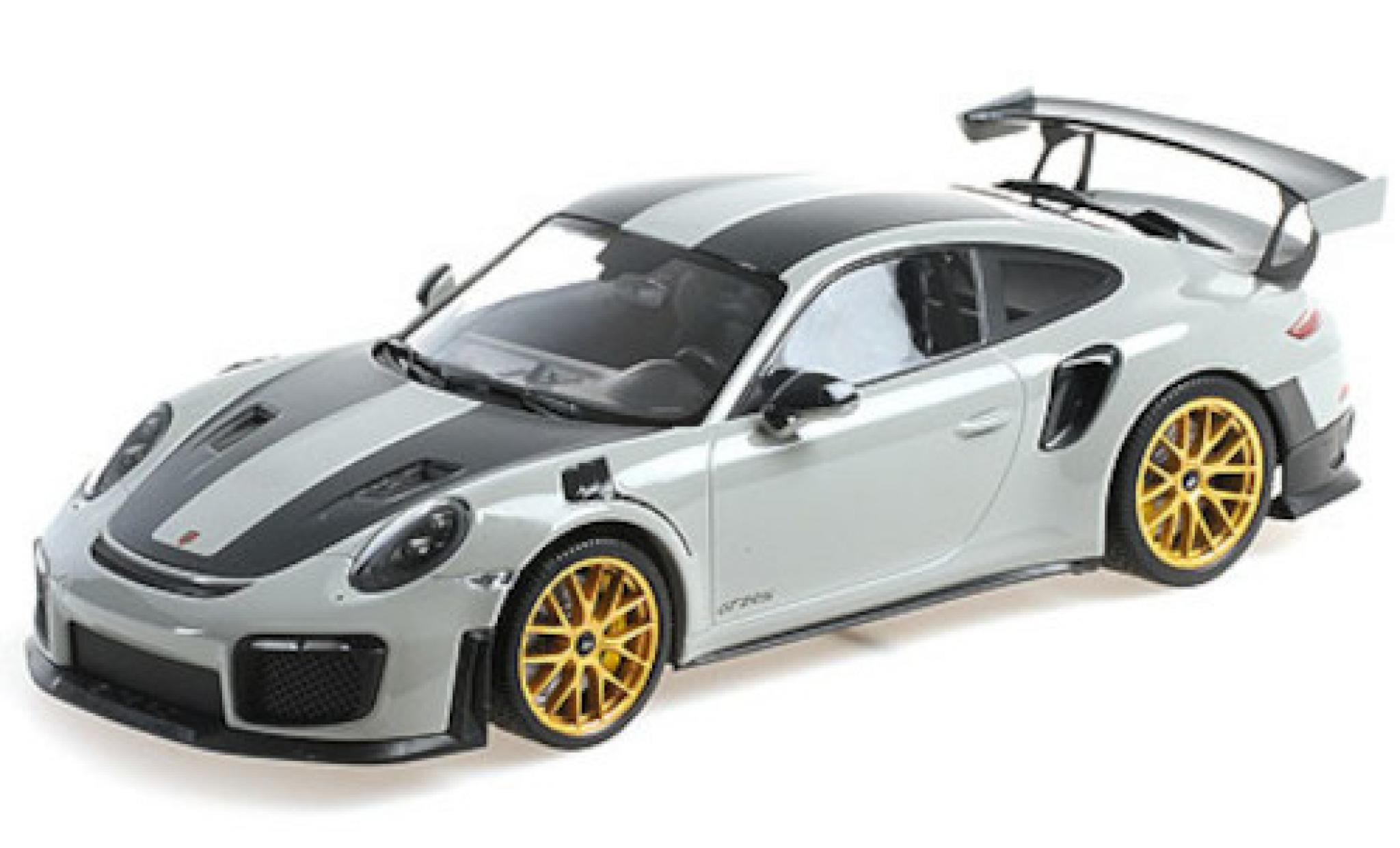 Porsche 991 GT2 RS 1/18 Minichamps 911 GT2 RS (.2) grijs/carbon 2018 mit Weissach Paket und goldenen Magnesium Felgen modelauto