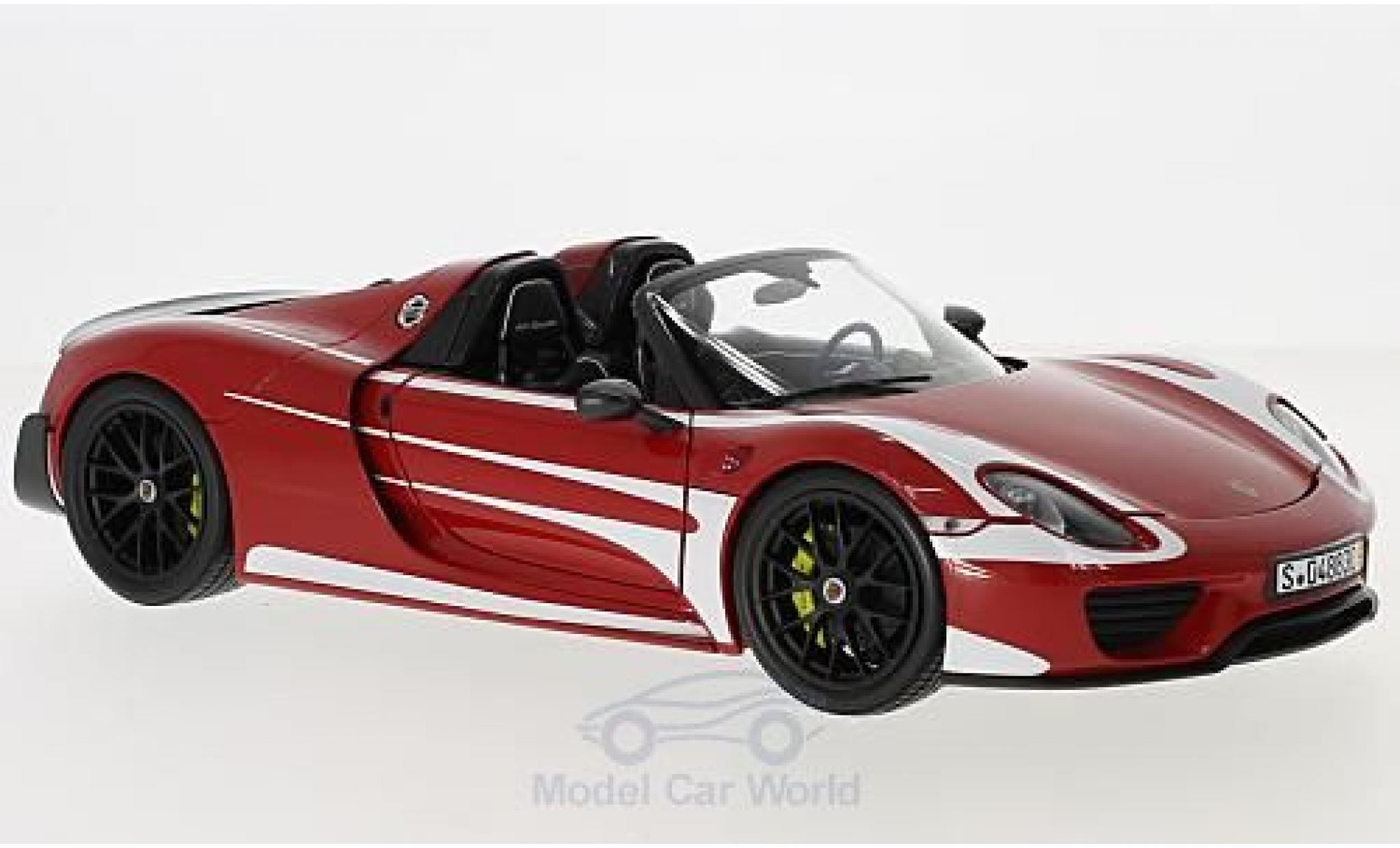 Porsche 918 1/18 Minichamps Spyder Weissach Package rood/wit 2015 modelauto