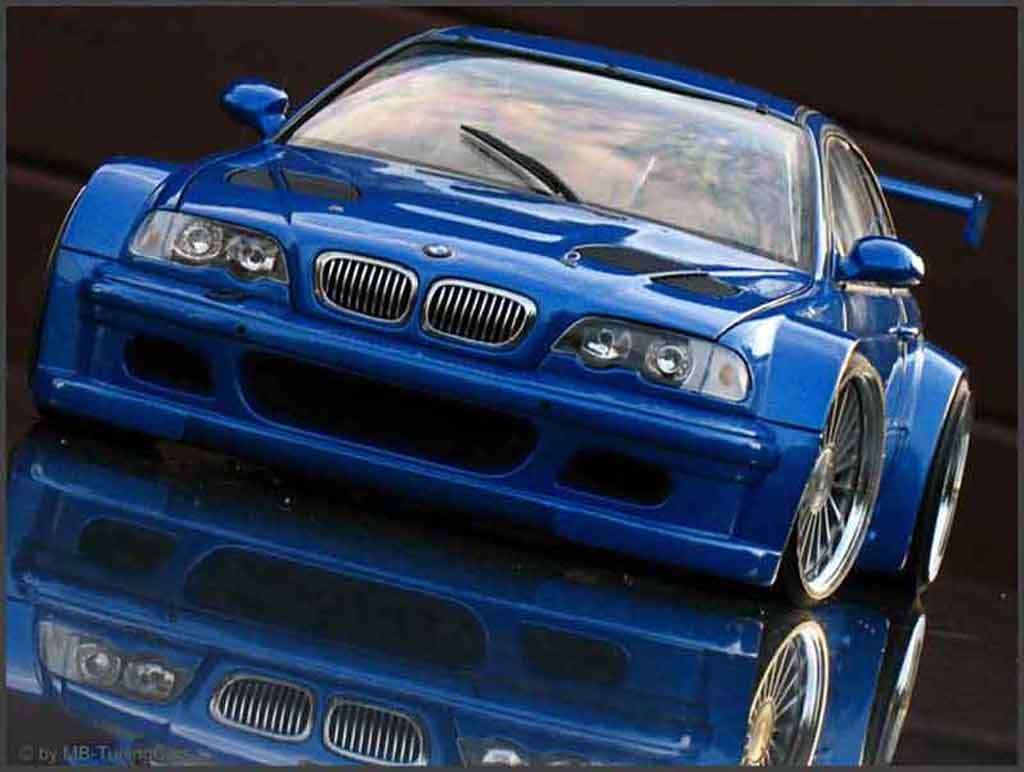 Bmw M3 E46 1/18 Minichamps GTR E46 blauw jantes 20 pouces modelauto