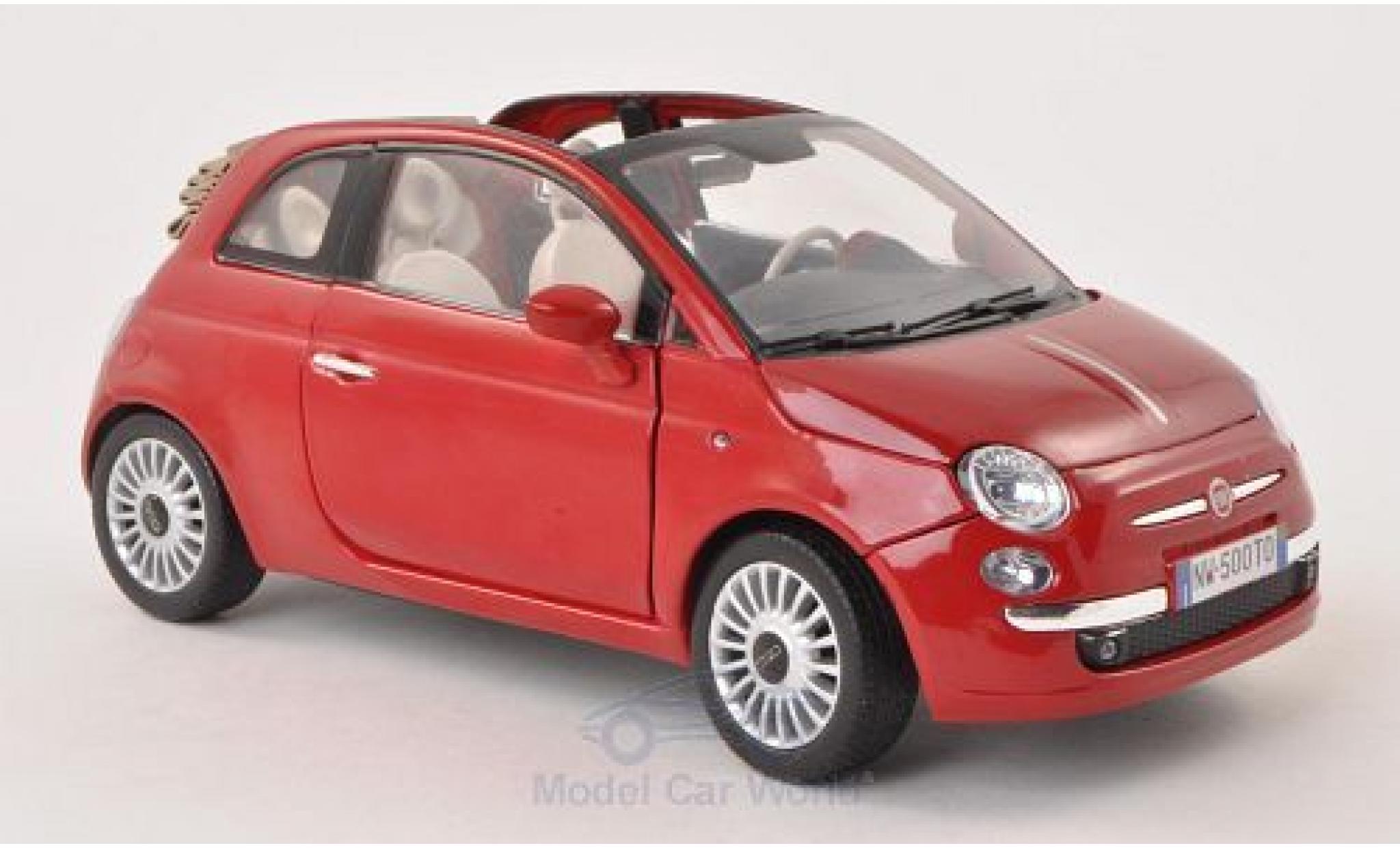 Fiat 500 1/18 Motormax Cabrio rood modelauto