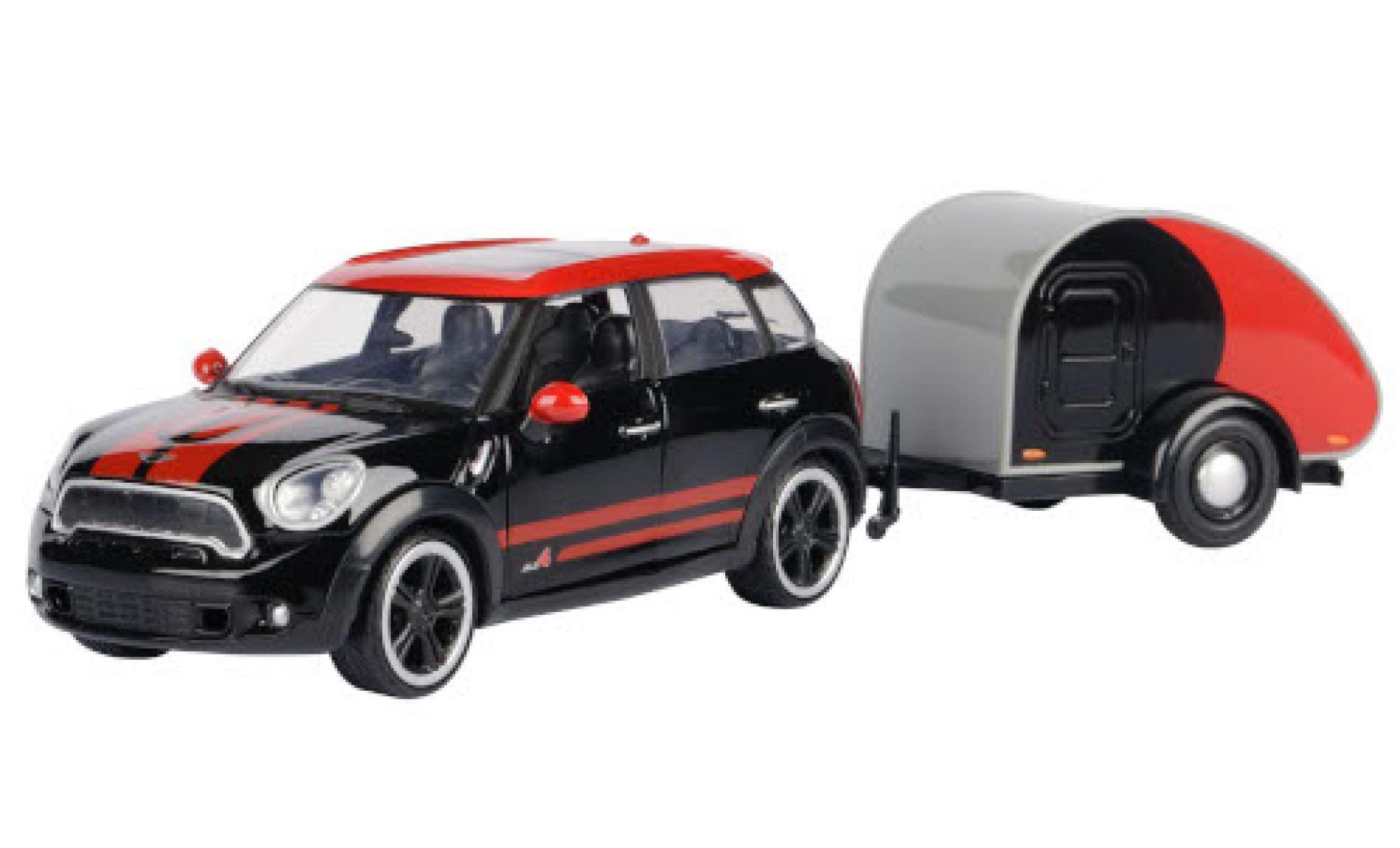 Mini Cooper 1/24 Motormax S All4 Countryman zwart/rood avec caravane modelauto
