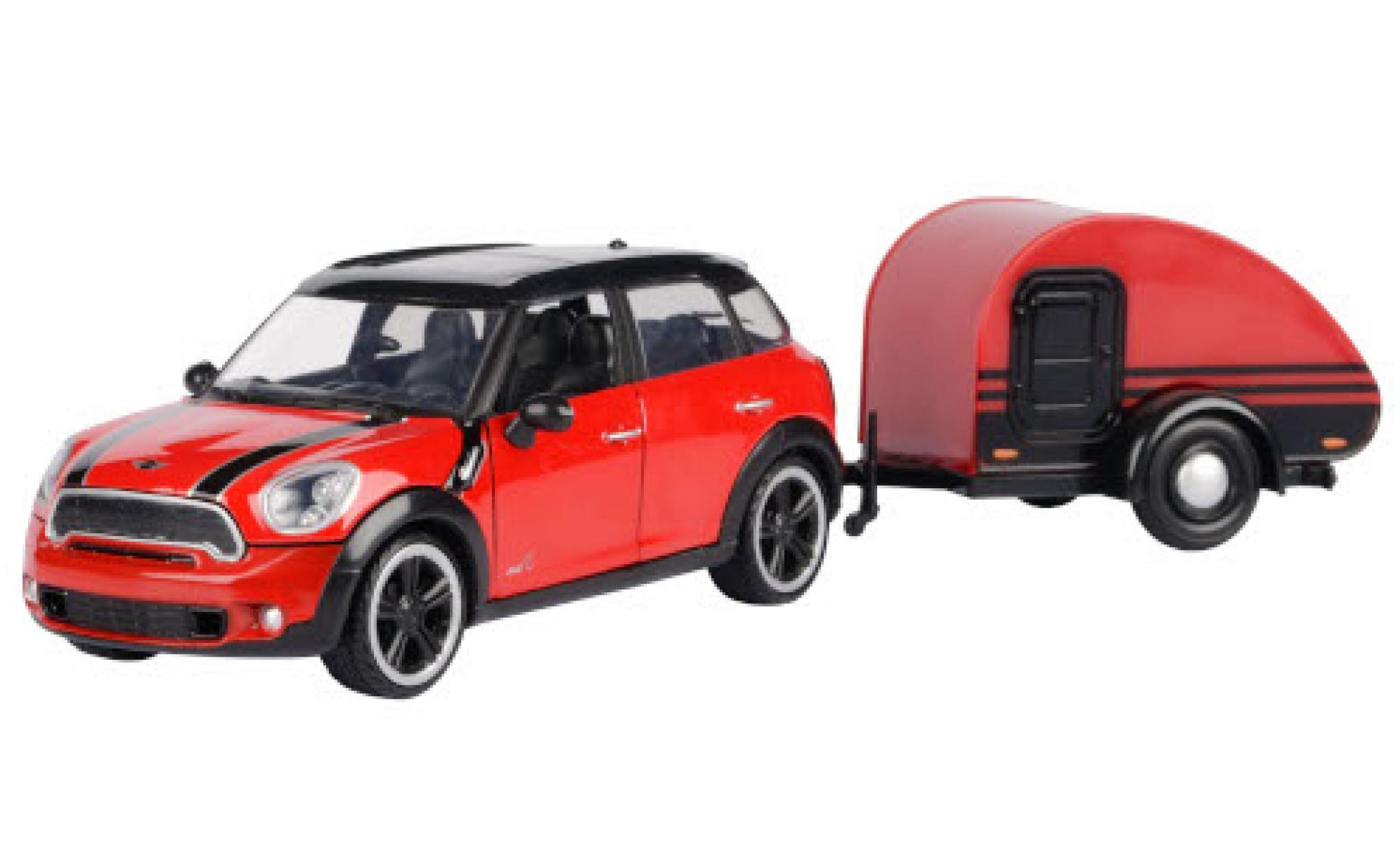 Mini Cooper 1/24 Motormax S Countryman rood/zwart avec caravane modelauto