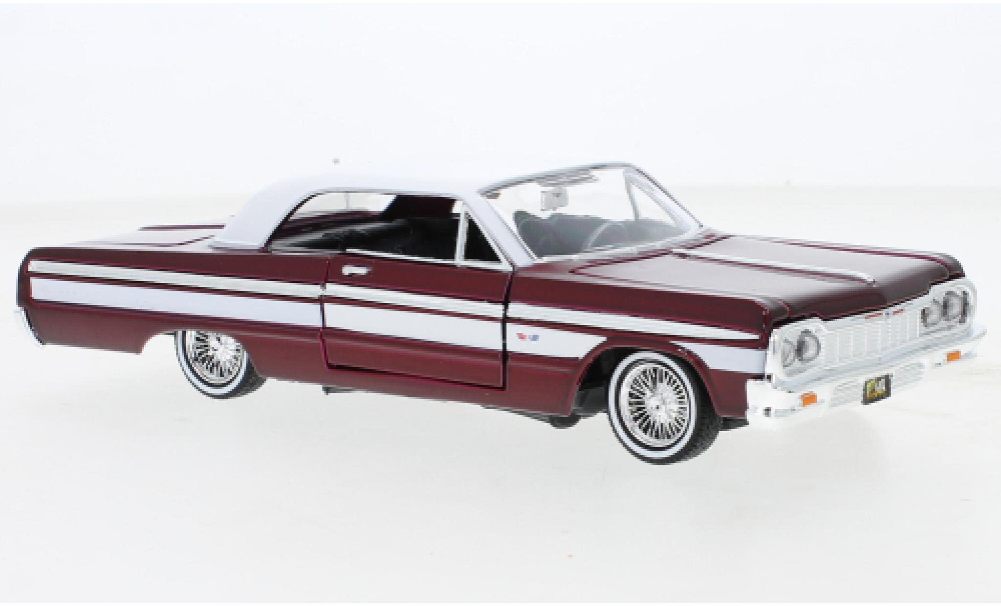 Chevrolet Impala 1/24 Motormax metallic rood/wit 1964 modelauto