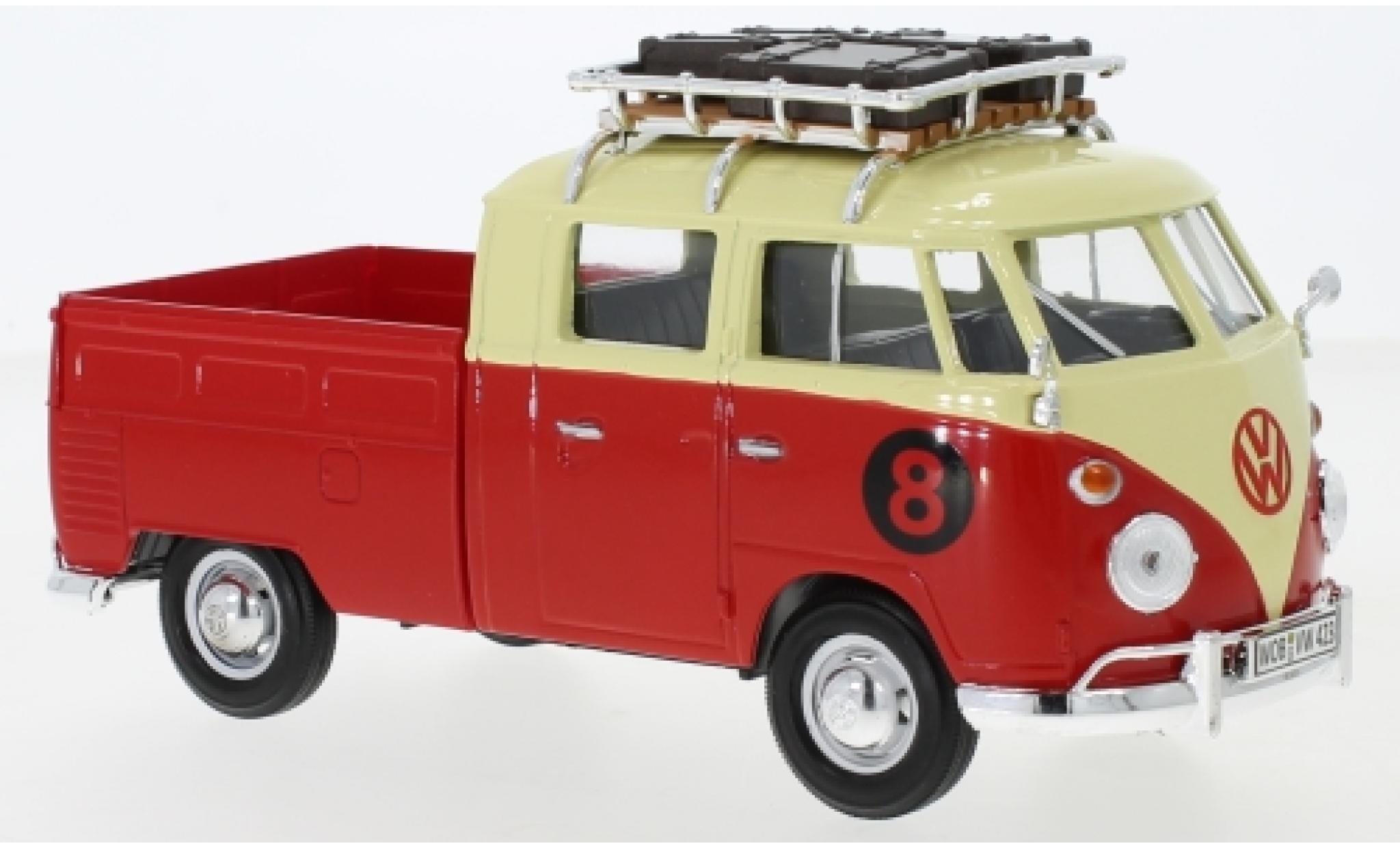 Volkswagen T1 1/24 Motormax Doka beige/rood mit Dachgep&auml;cktr&auml;ger No.8 modelauto