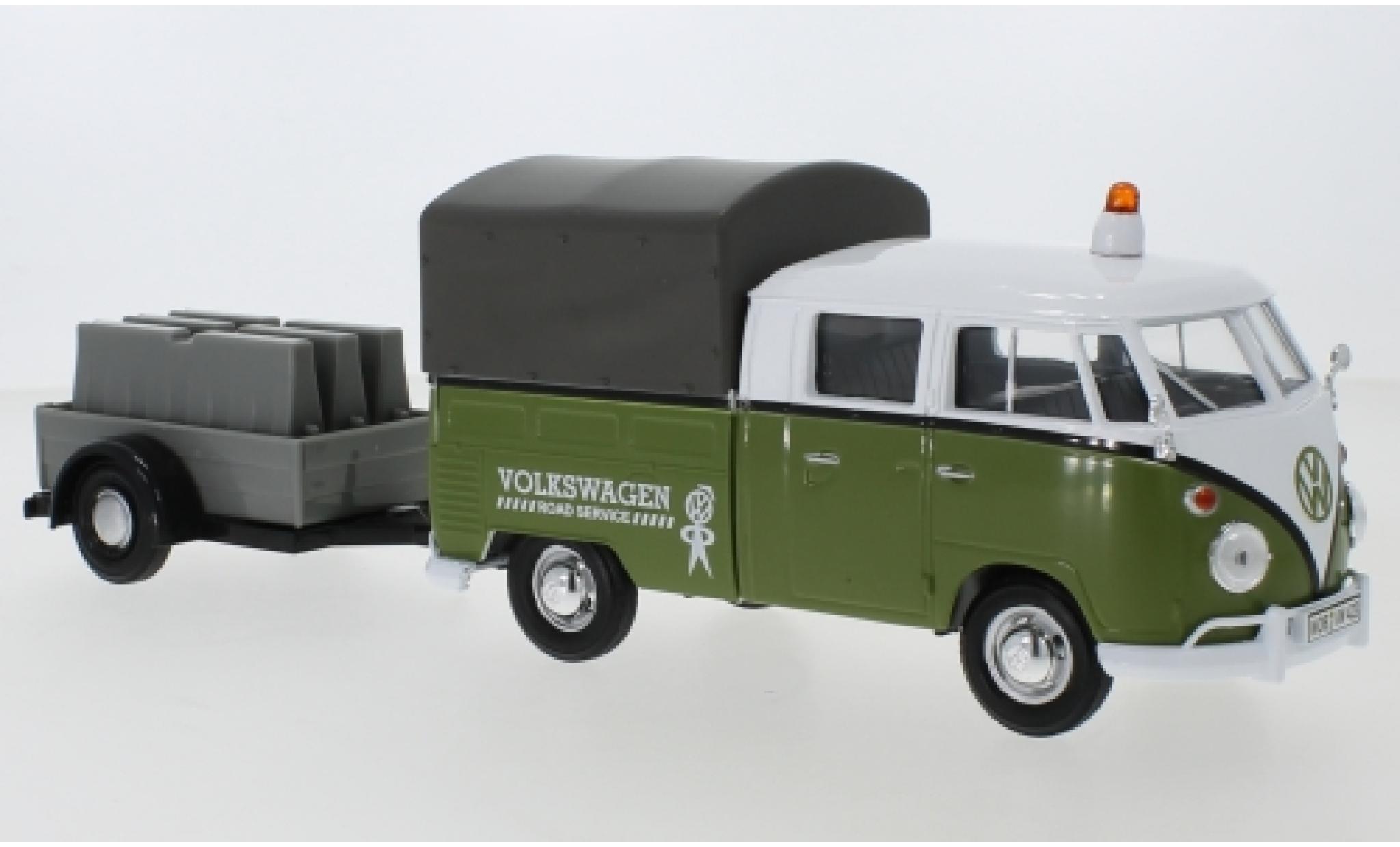Volkswagen T1 1/24 Motormax Doppelkabine groen/wit Road Service mit Anh&auml;nger modelauto