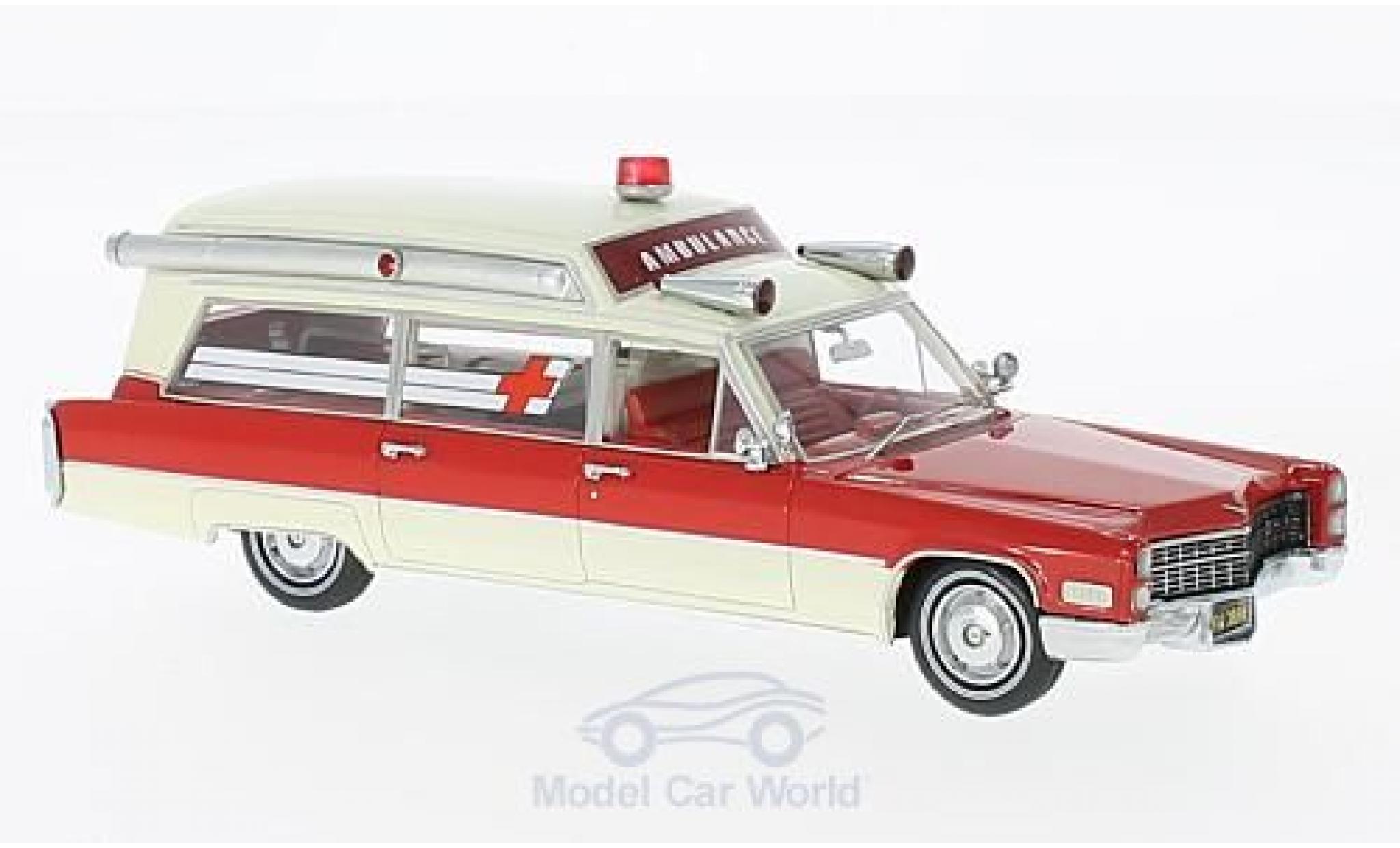 Cadillac S & S 1/43 Neo Ambulance rood/wit 1966 modelauto