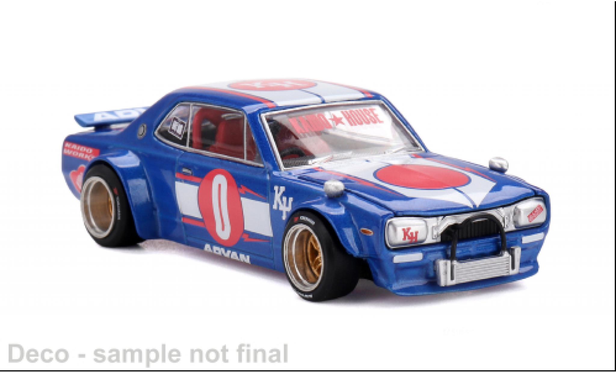 Nissan Skyline 1/64 Mini GT GT-R (KPGC10) blauw/Dekor 1969 1:64 modelauto