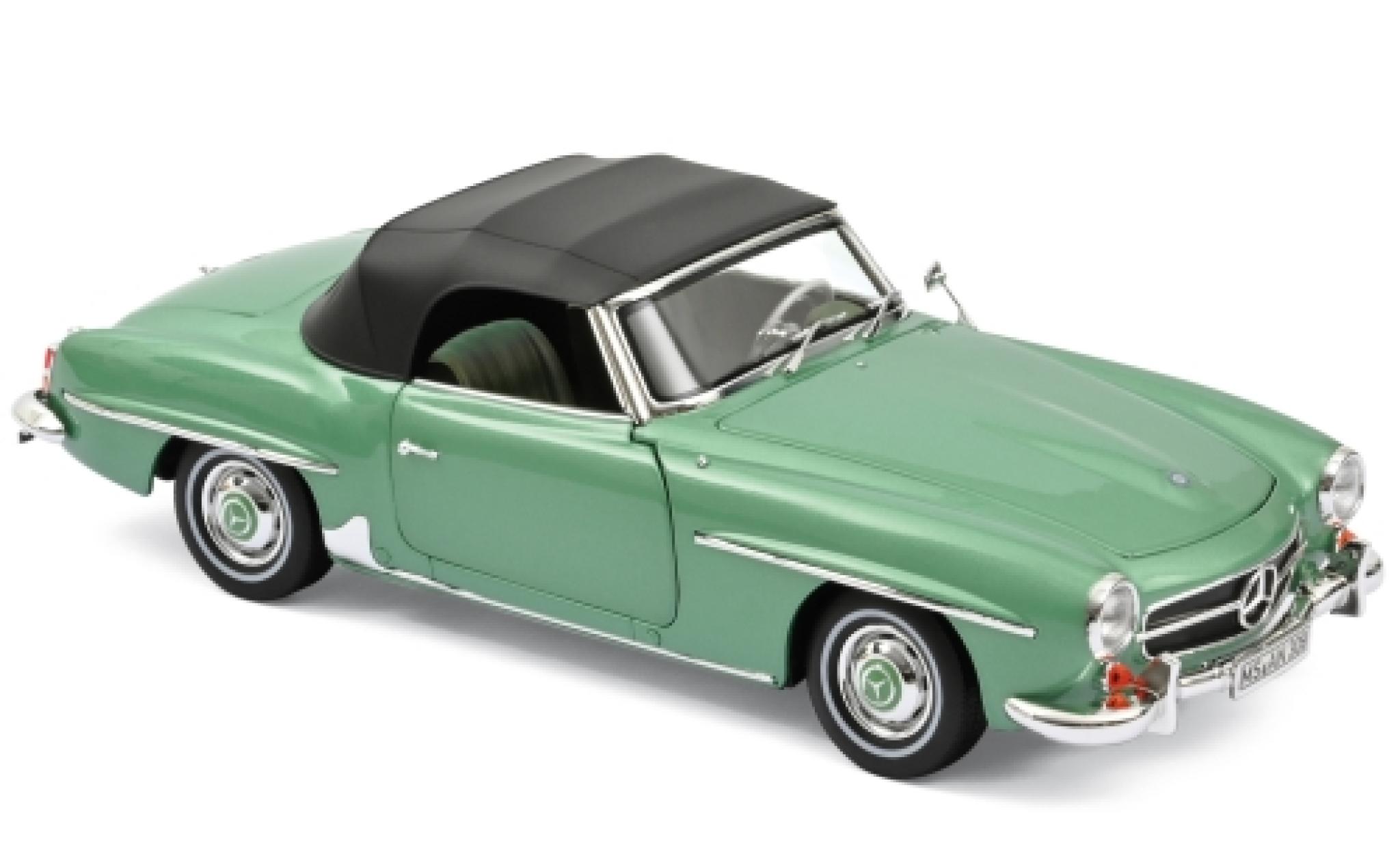 Mercedes 190 1/18 Norev SL (W121 BII) metallic groen 1957 SoftTop couch&eacute; ein modelauto