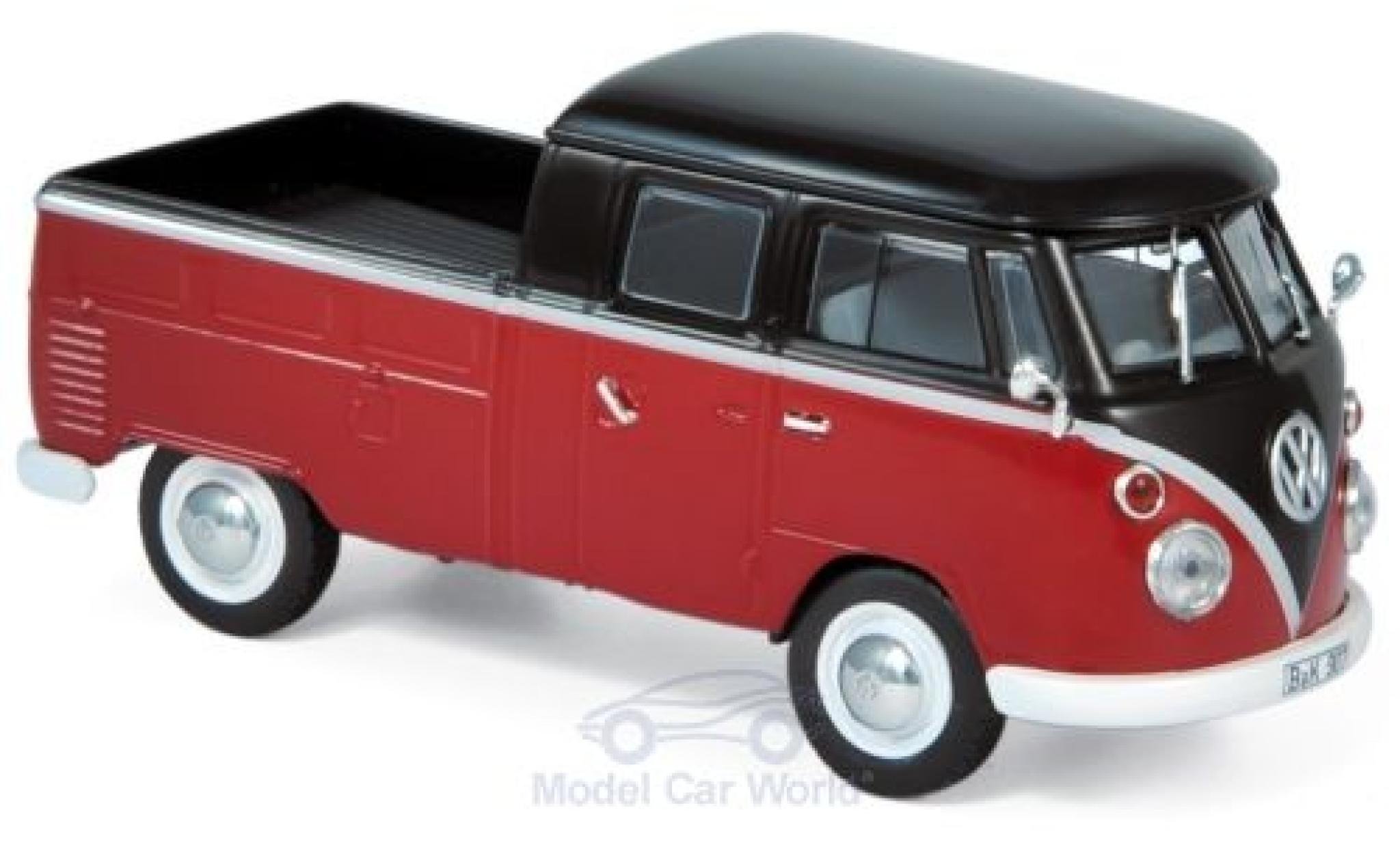 Volkswagen T1 1/43 Norev Doppelkabine rood/zwart 1961 modelauto