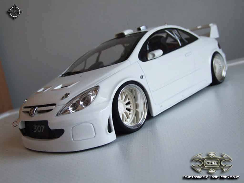 Peugeot 307 WRC plain body wit jantes bbs 1/18 Autoart